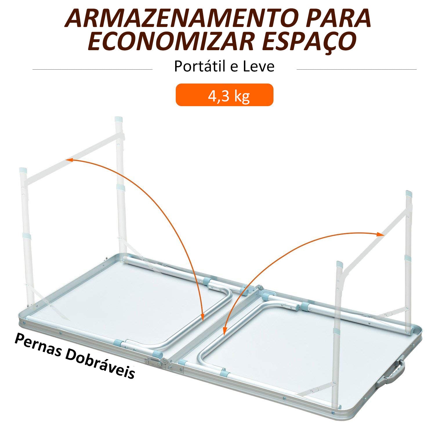 Mesa de Campismo Dobrável Convertível em Mala 120x60-54-70cm Prata