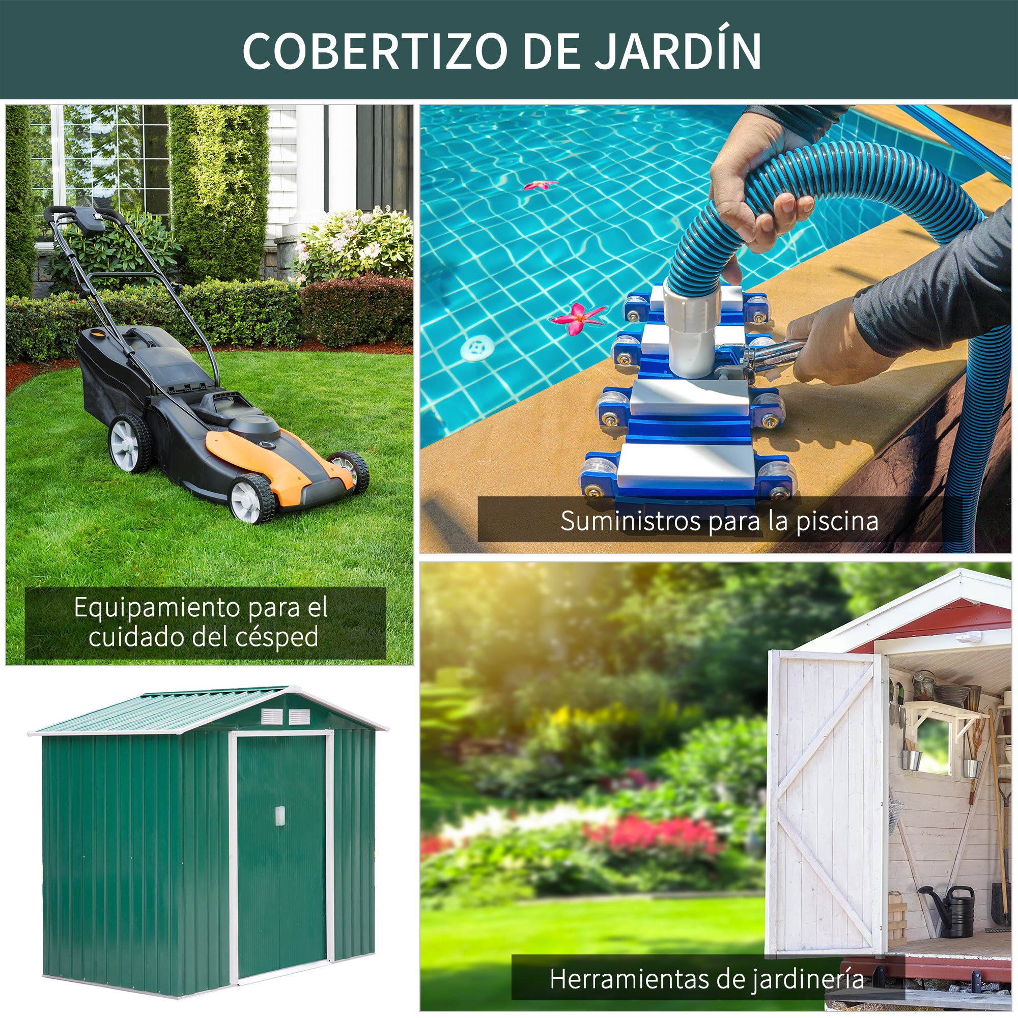 Abrigo de Jardim Metálico Verde 213x130x185 cm - Armazenamento de Ferramentas