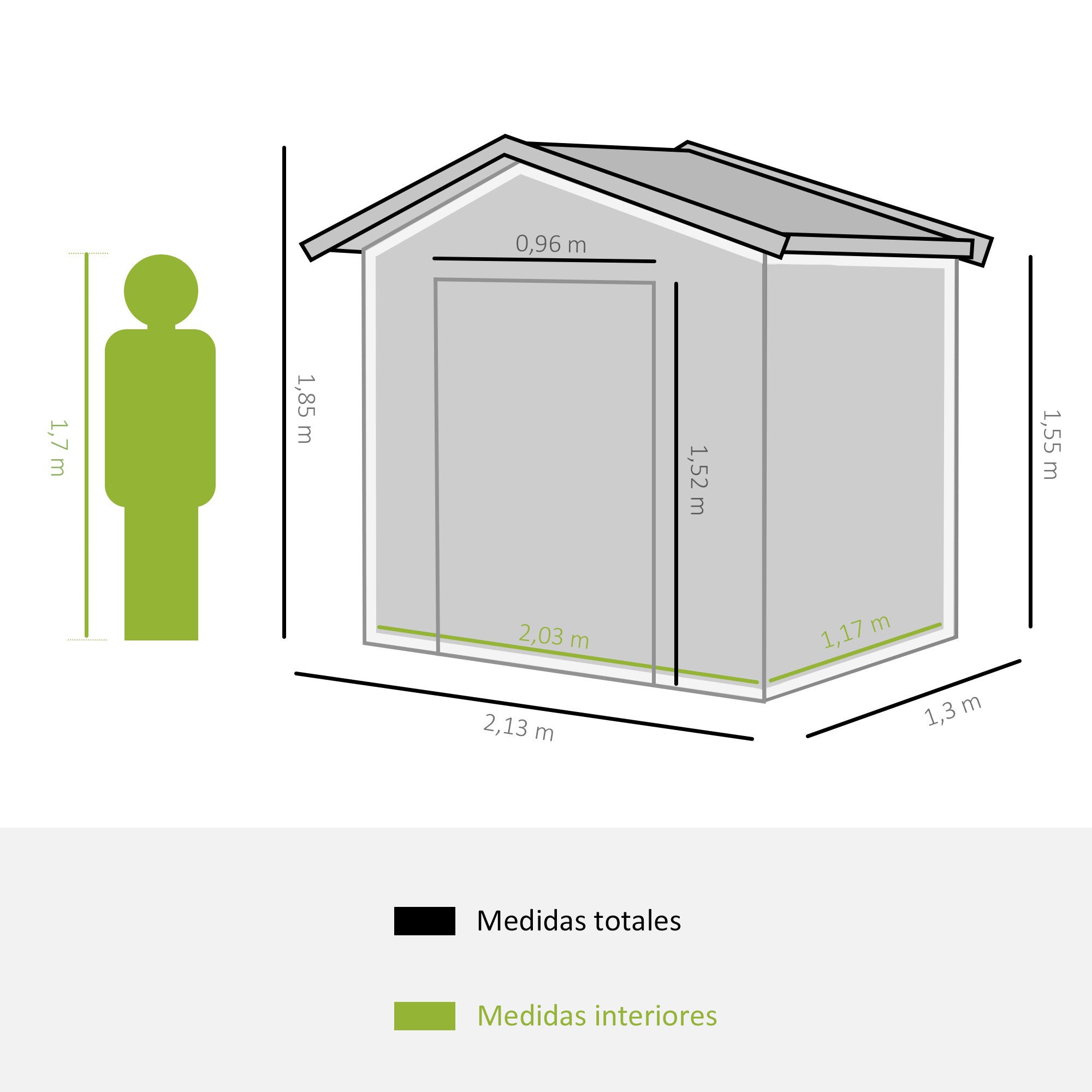 Abrigo de Jardim Metálico Verde 213x130x185 cm - Armazenamento de Ferramentas