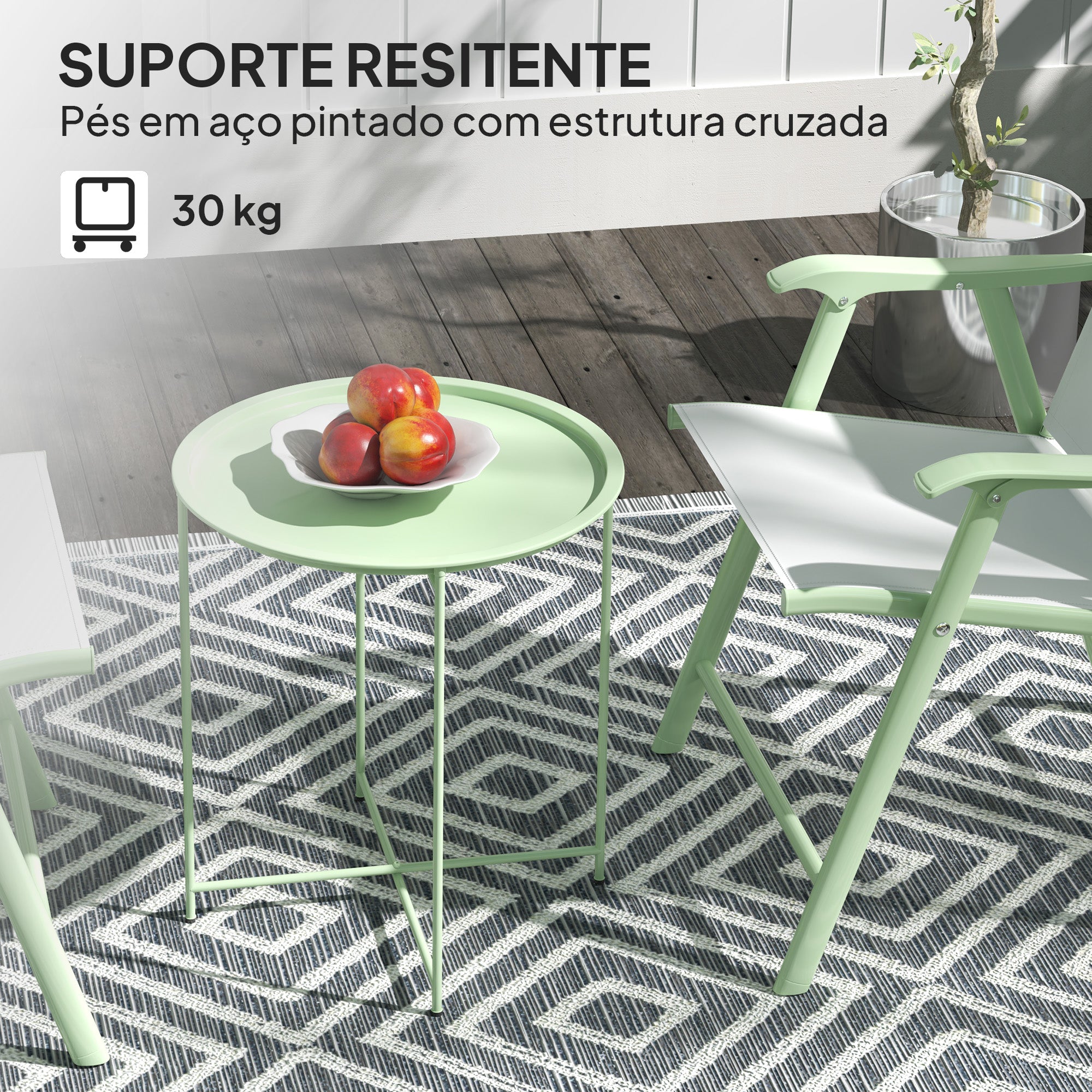 Mesa Auxiliar Redonda Ø46x50 cm Verde - Bandeja Amovível e Pés Dobráveis