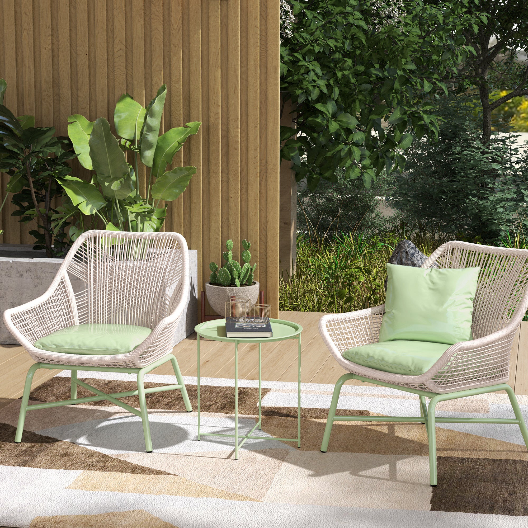 Mesa Auxiliar Redonda Ø46x50 cm Verde - Bandeja Amovível e Pés Dobráveis