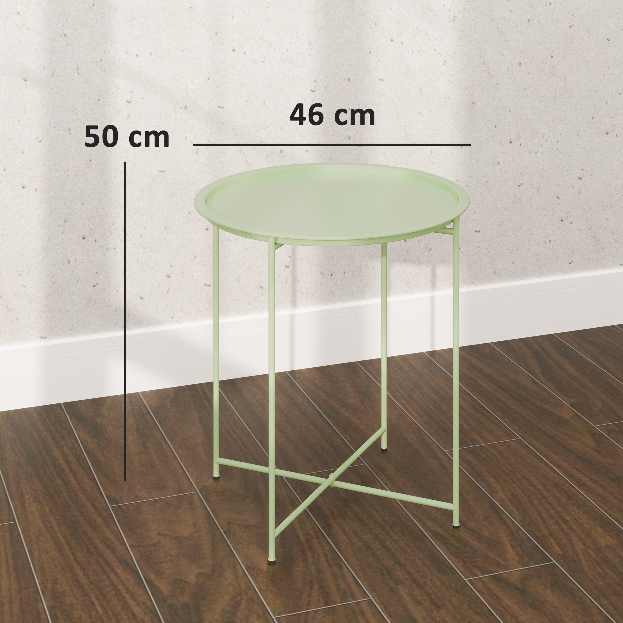 Mesa Auxiliar Redonda Ø46x50 cm Verde - Bandeja Amovível e Pés Dobráveis