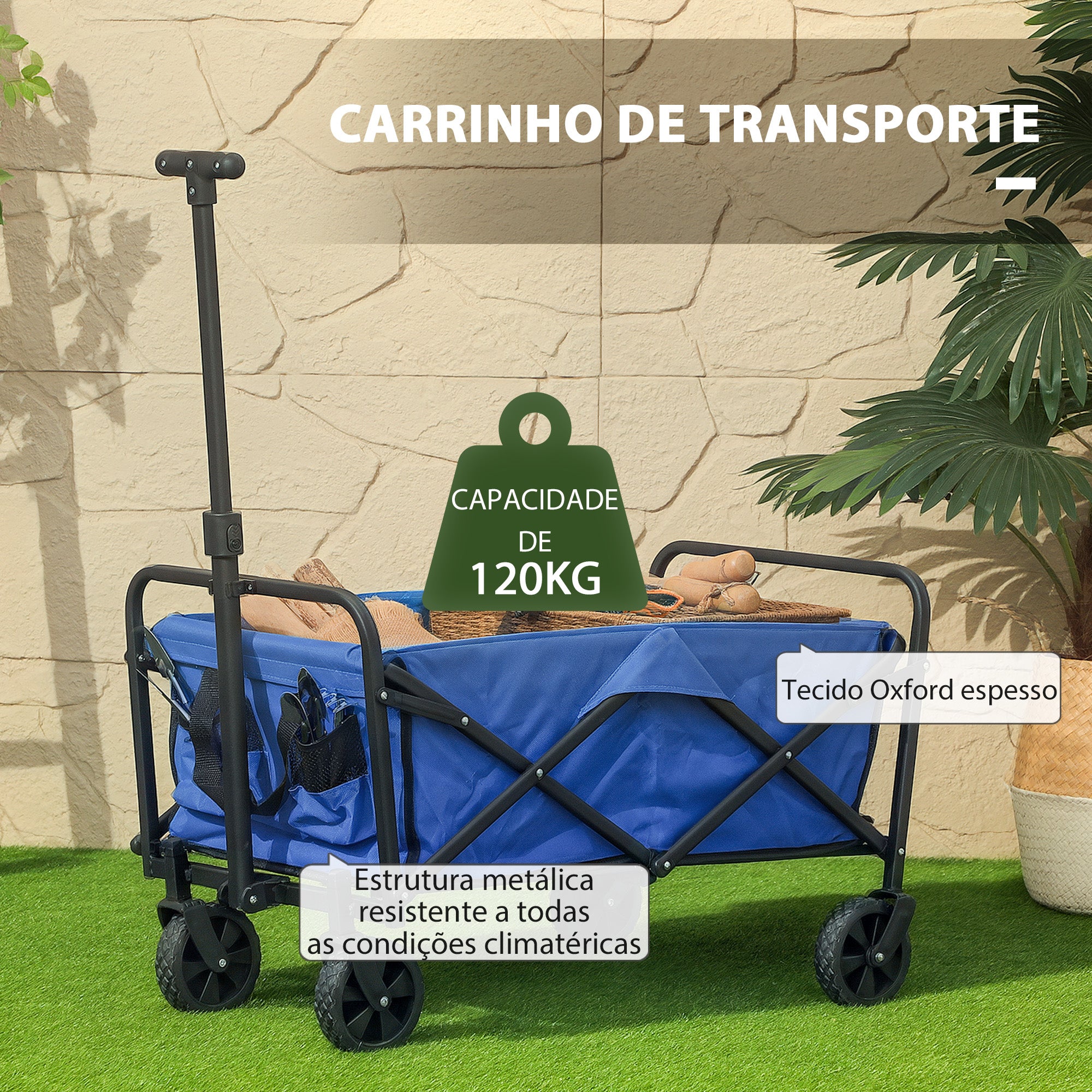 Carrinho de Transporte Dobrável Azul 64x42x27 cm