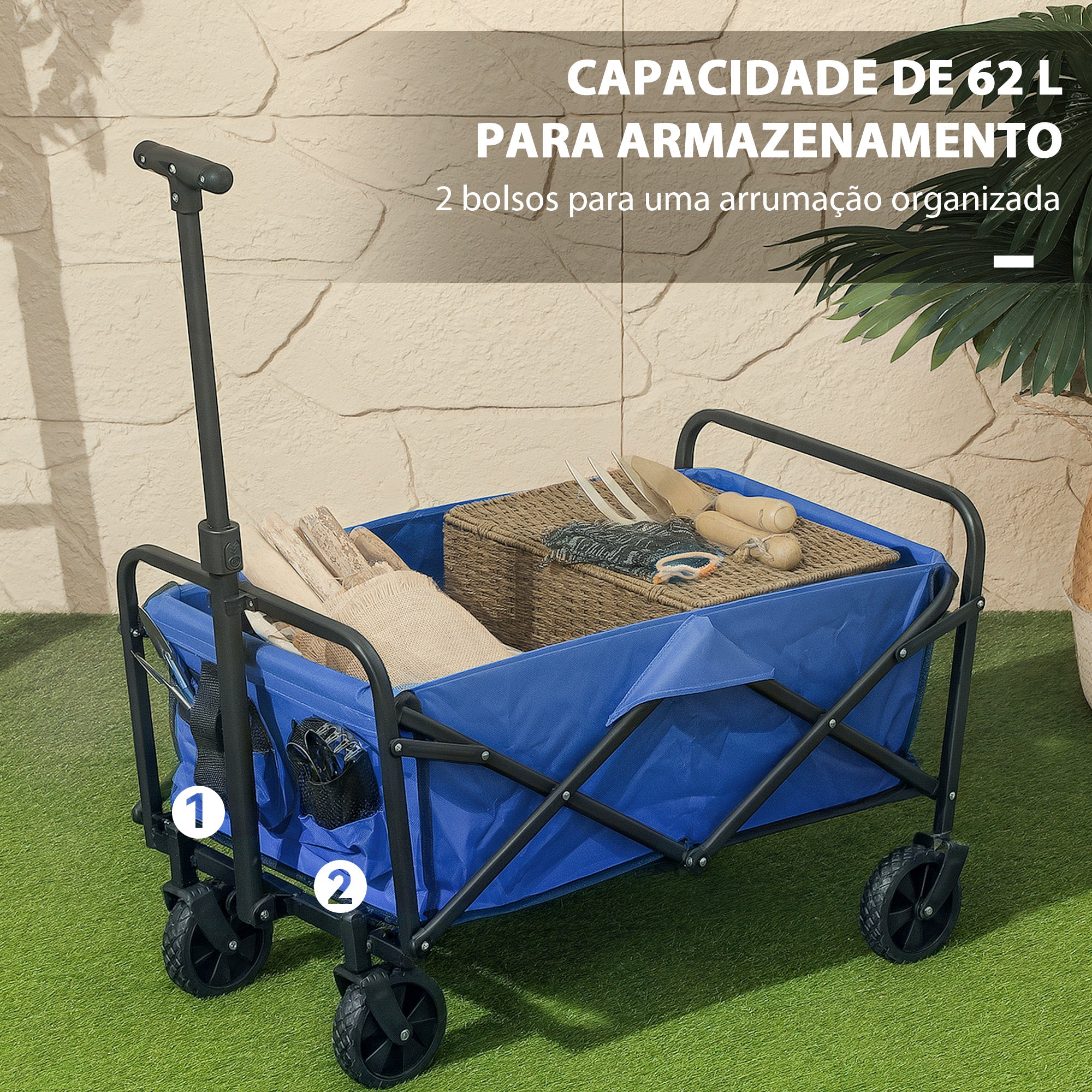 Carrinho de Transporte Dobrável Azul 64x42x27 cm