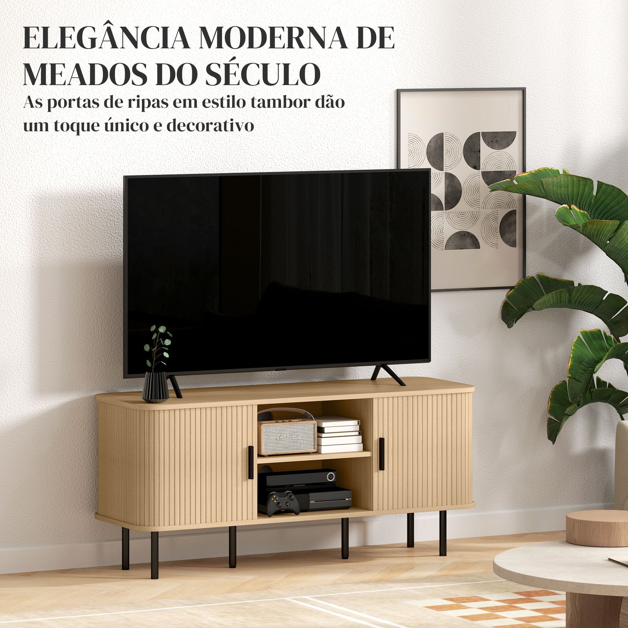Móvel de TV Vintage – 120x40x55 cm – Carvalho e Preto – MDF