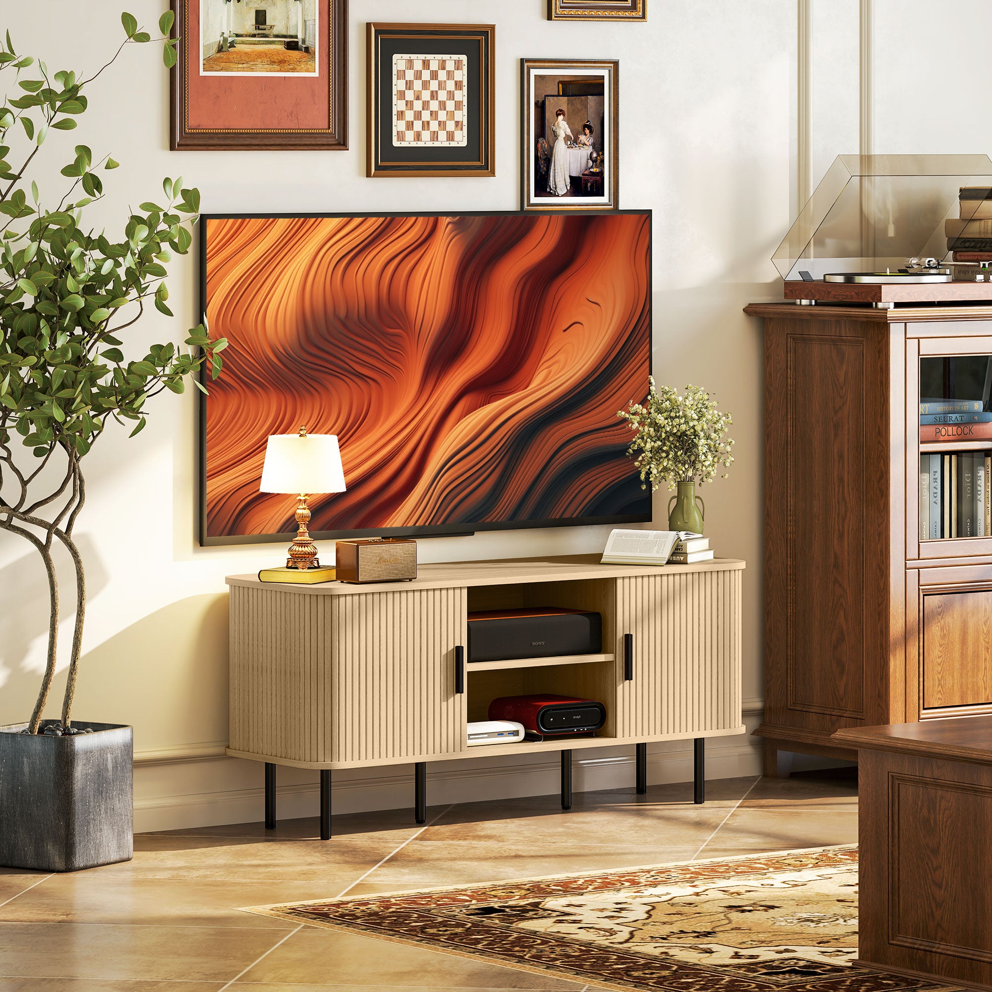 Móvel de TV Vintage – 120x40x55 cm – Carvalho e Preto – MDF