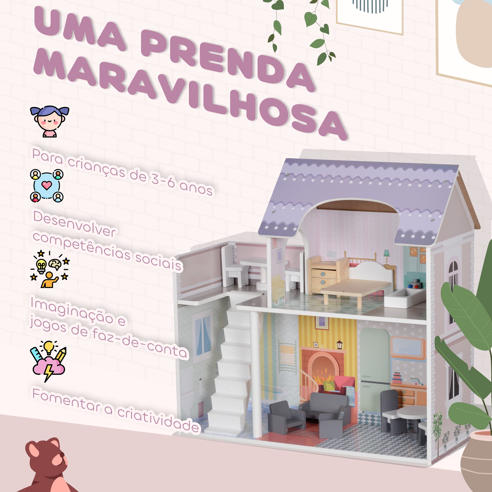 Casa de Bonecas 60x26,6x60 cm Multicor