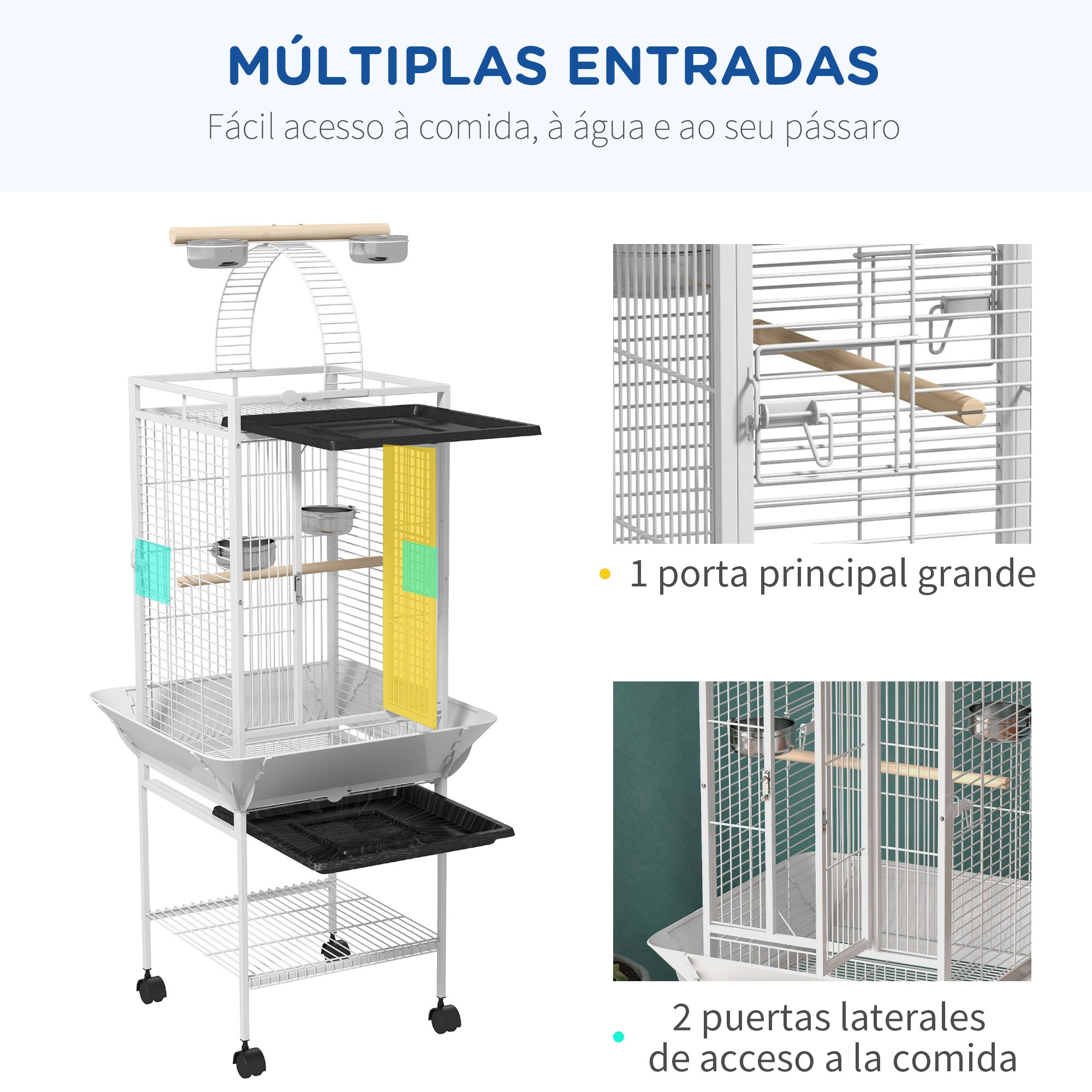 Gaiola para Pássaros – 62,5x62,5x156 cm – Cor Branca – Estrutura de Aço