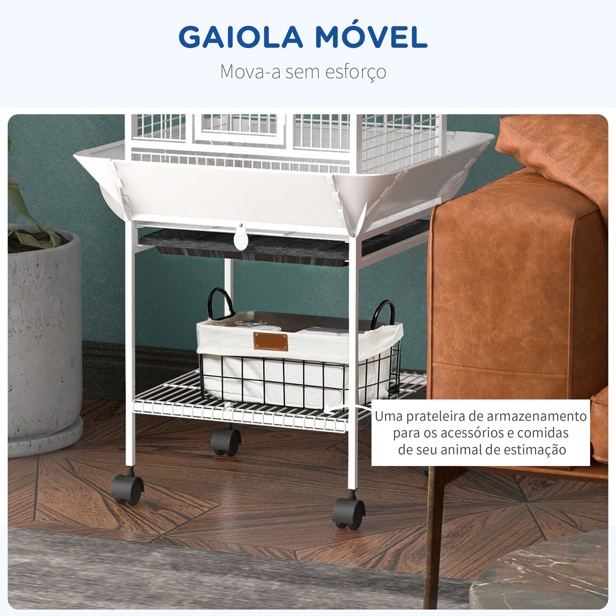 Gaiola para Pássaros – 62,5x62,5x156 cm – Cor Branca – Estrutura de Aço