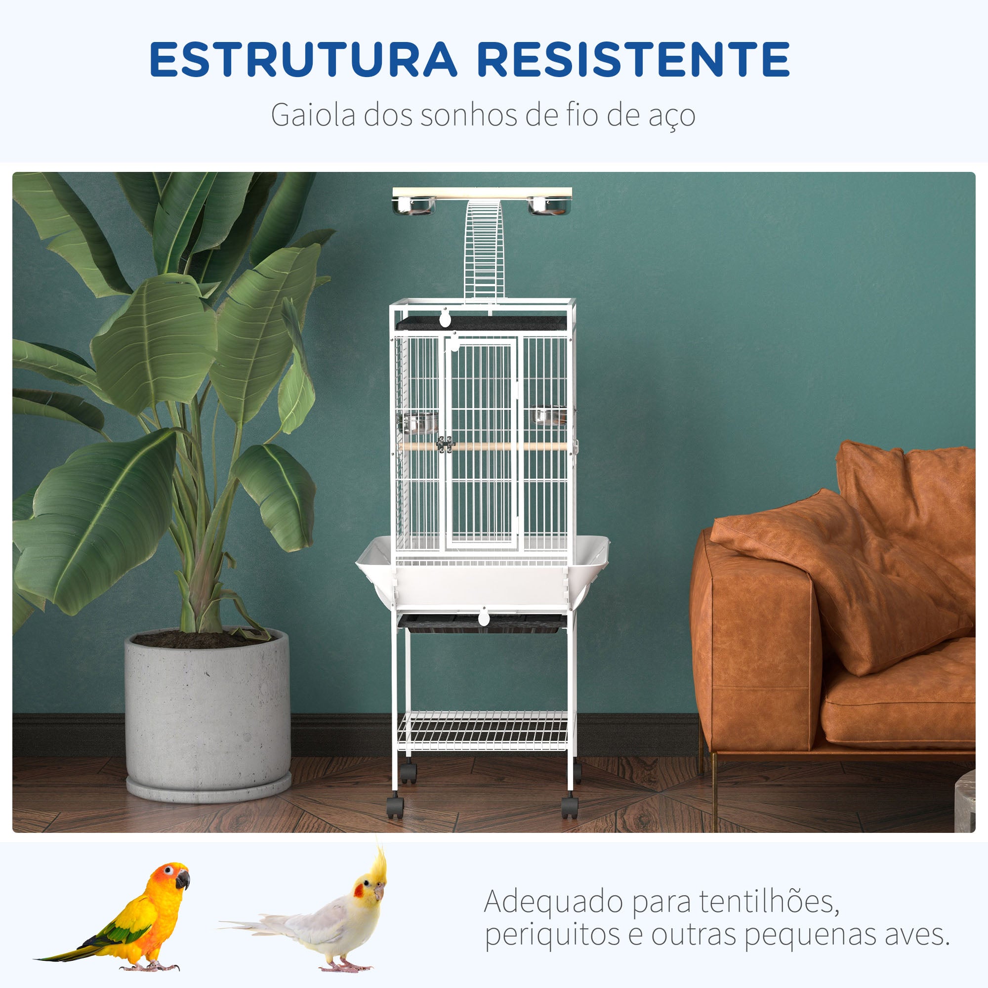 Gaiola para Pássaros – 62,5x62,5x156 cm – Cor Branca – Estrutura de Aço