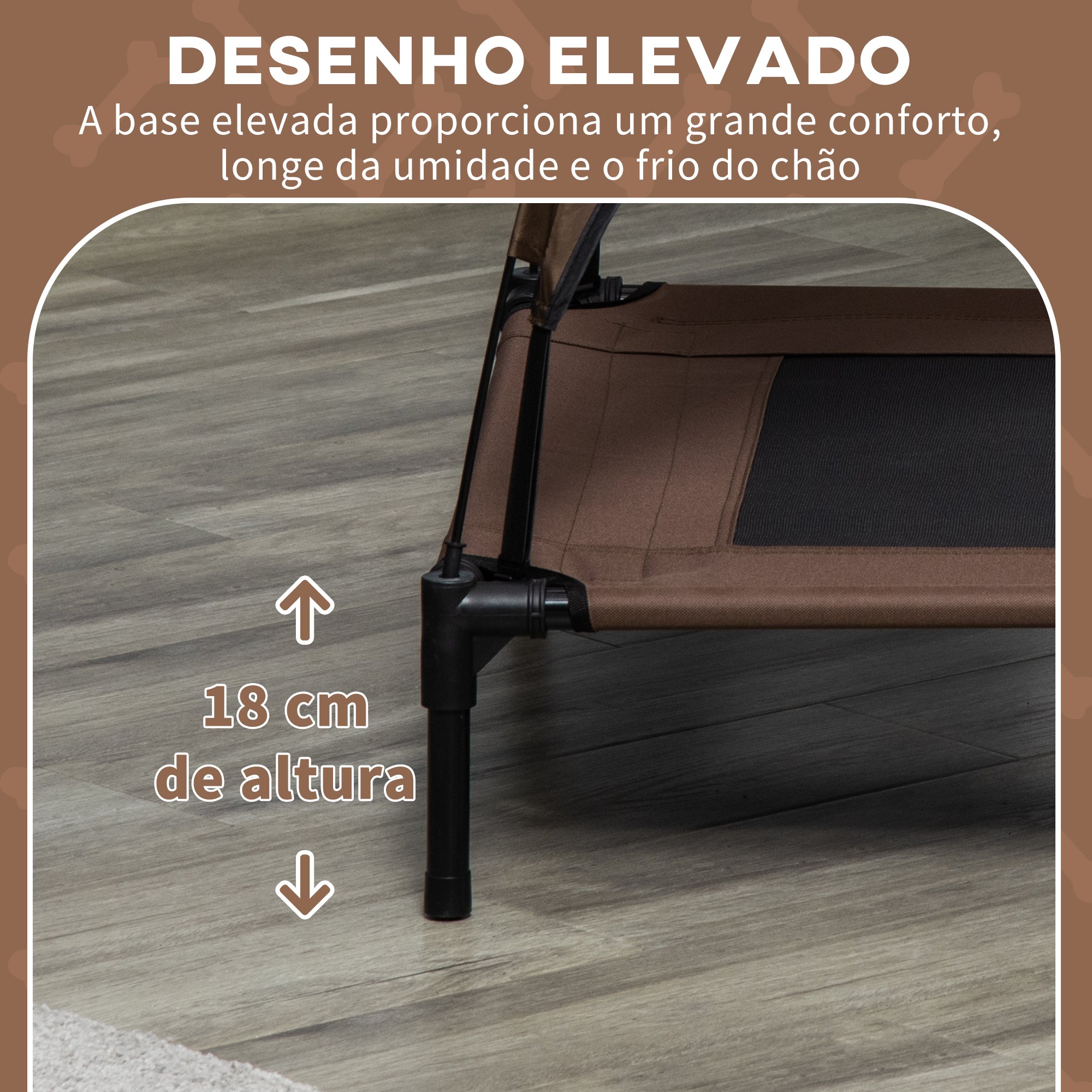 Cama Elevada para Animais de Estimação – 92x76x90cm – Marrom – Metal e Tecido Oxford
