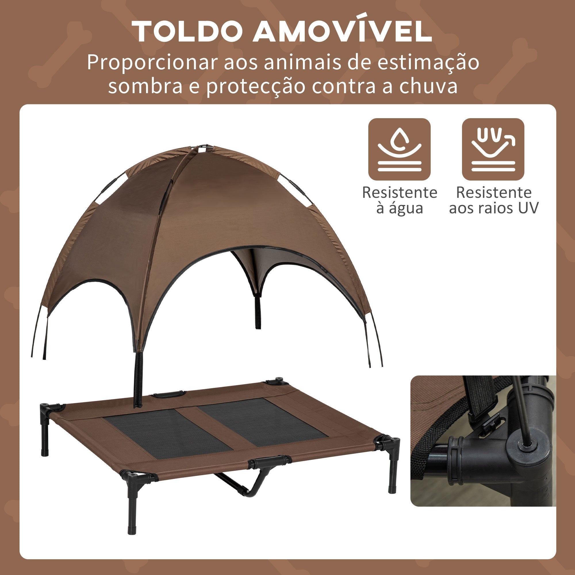 Cama Elevada para Animais de Estimação – 92x76x90cm – Marrom – Metal e Tecido Oxford