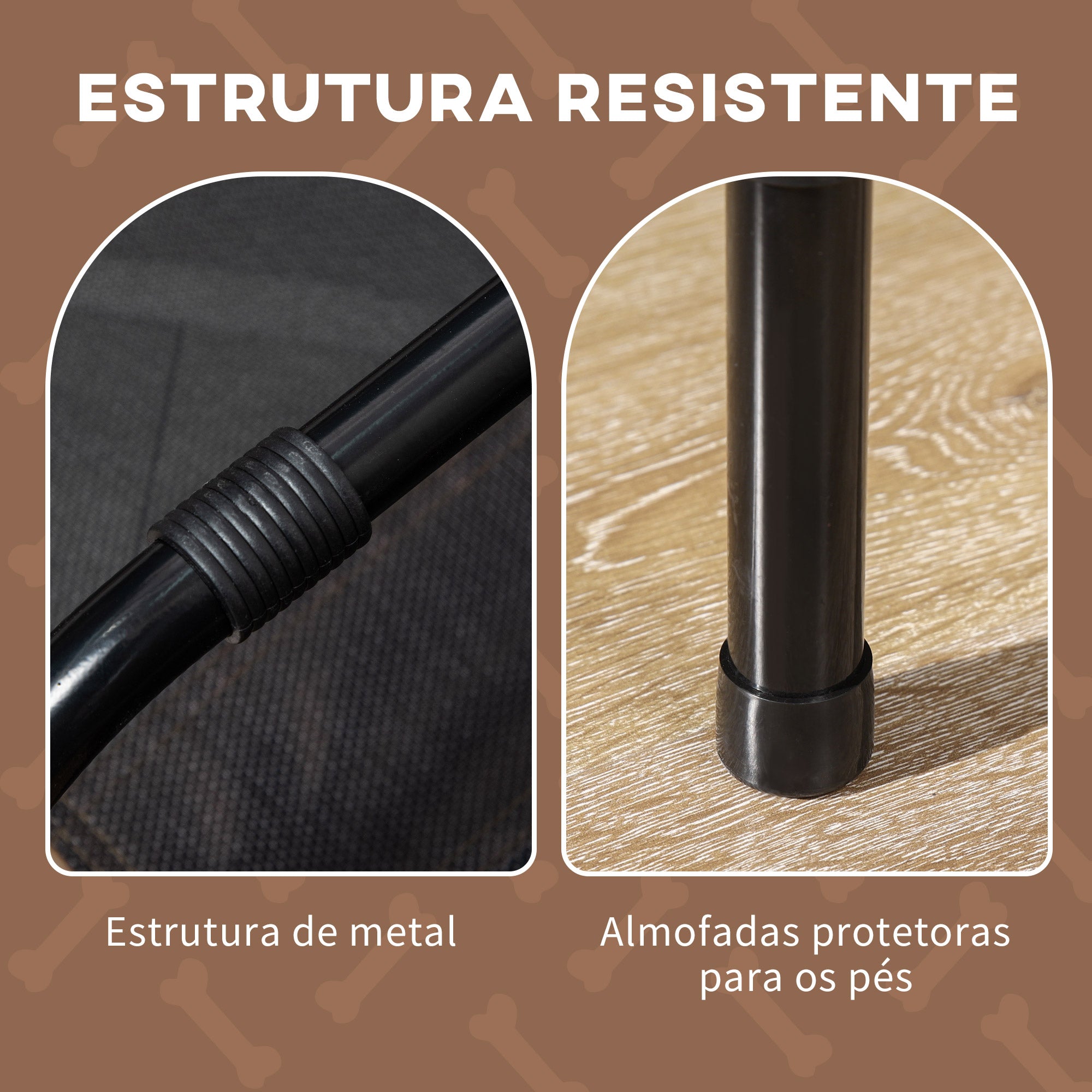 Cama Elevada para Animais de Estimação – 92x76x90cm – Marrom – Metal e Tecido Oxford