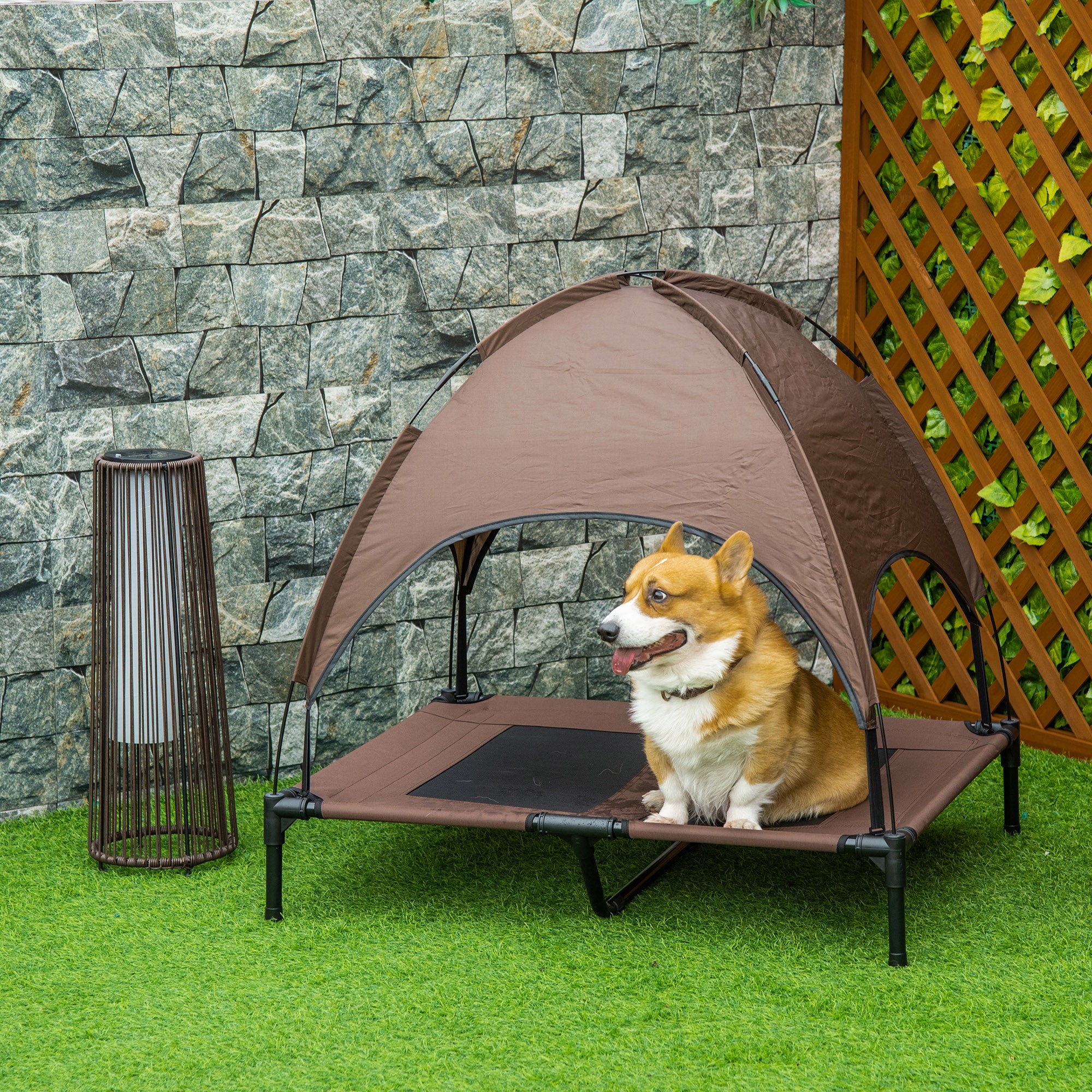 Cama Elevada para Animais de Estimação – 92x76x90cm – Marrom – Metal e Tecido Oxford
