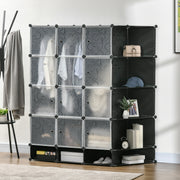 Armário Modular de Plástico com 16 Cubos 145x46x162cm - Preto e Branco