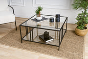 Mesa de Centro – 80 x 80 x 40 cm – Preta – Vidro Temperado e Metal