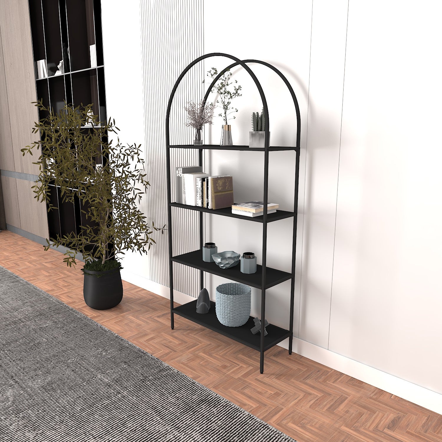 Estante de livros – 80cm x 175cm x 30cm – Preto – Aglomerado e vidro temperado