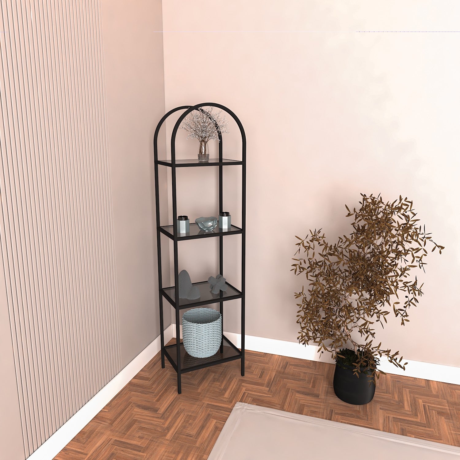 Estante de livros – 80cm x 152cm x 30cm – Preto – Vidro temperado e metal