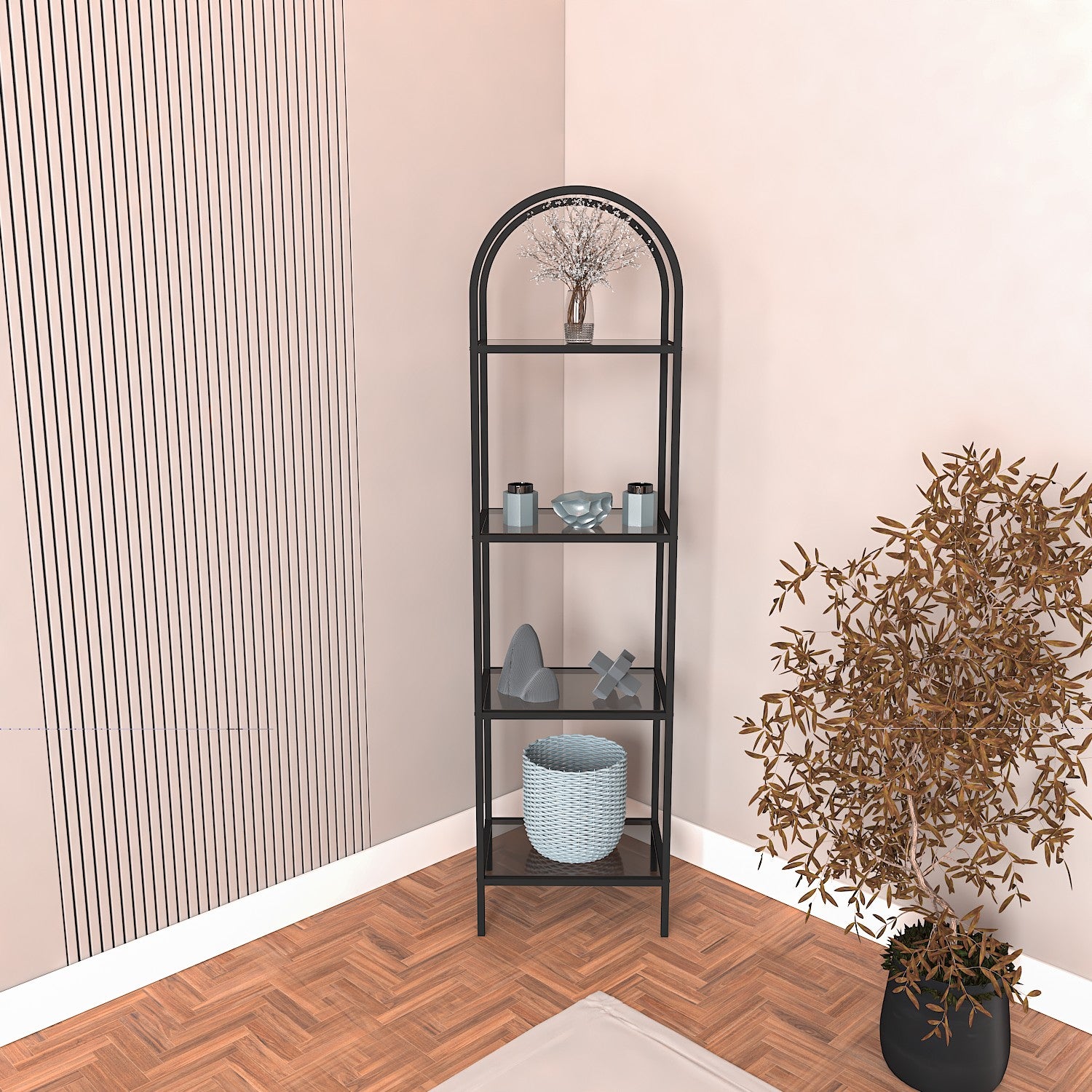 Estante de livros – 80cm x 152cm x 30cm – Preto – Vidro temperado e metal