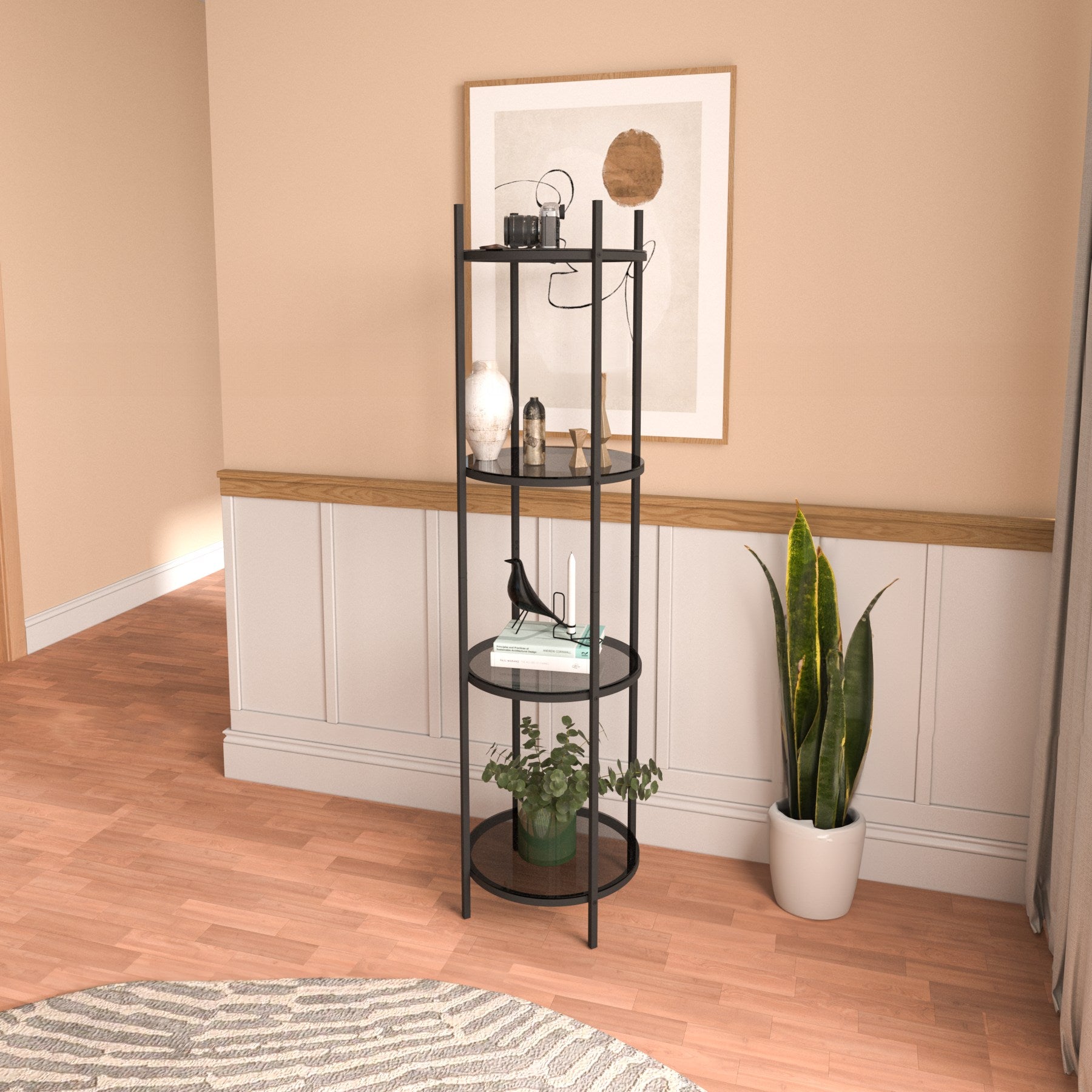 Estante de livros - 150 cm x 42 cm x 42 cm - Preto - Vidro e Metal