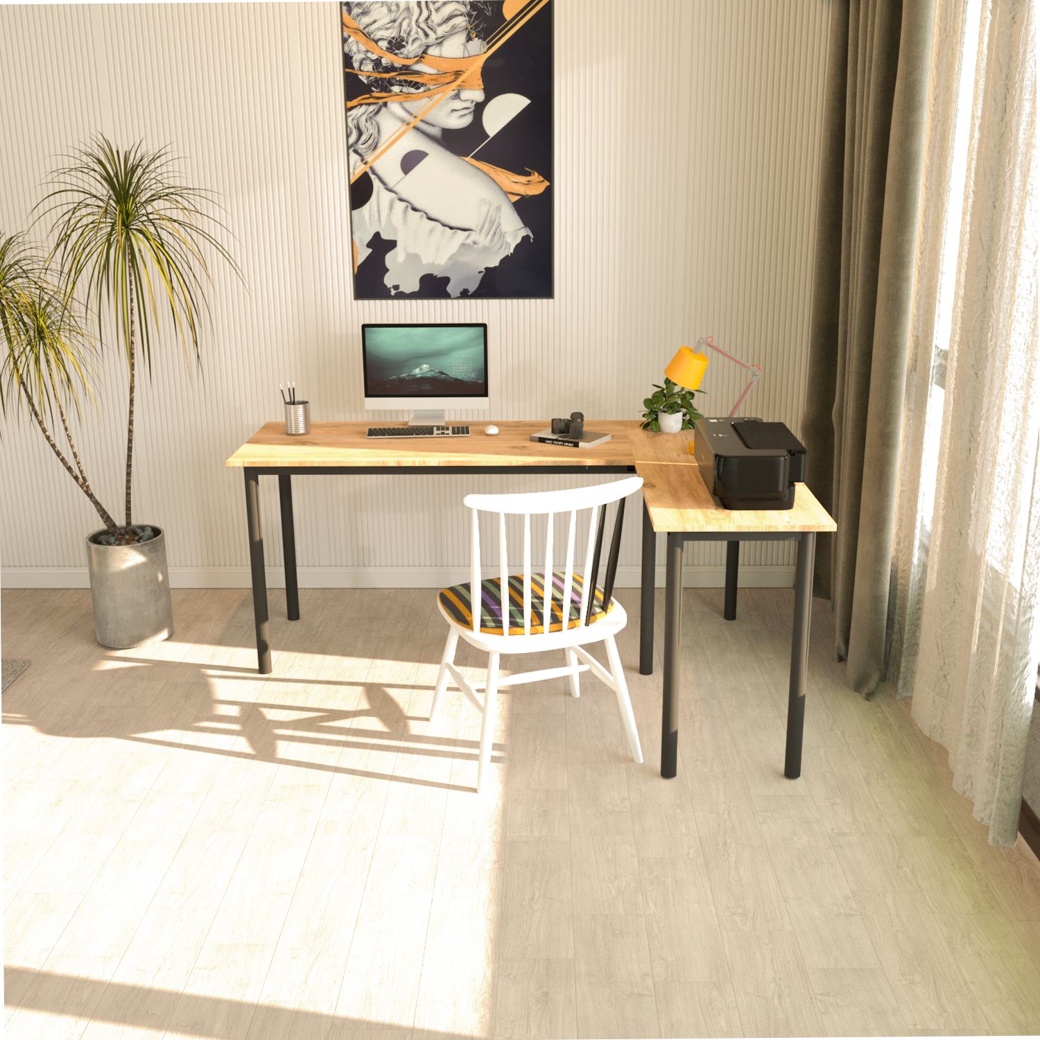 Secretária de Estudo – 150cm x 74,8cm x 120cm – Preto e Pinheiro Atlântico – Aglomerado