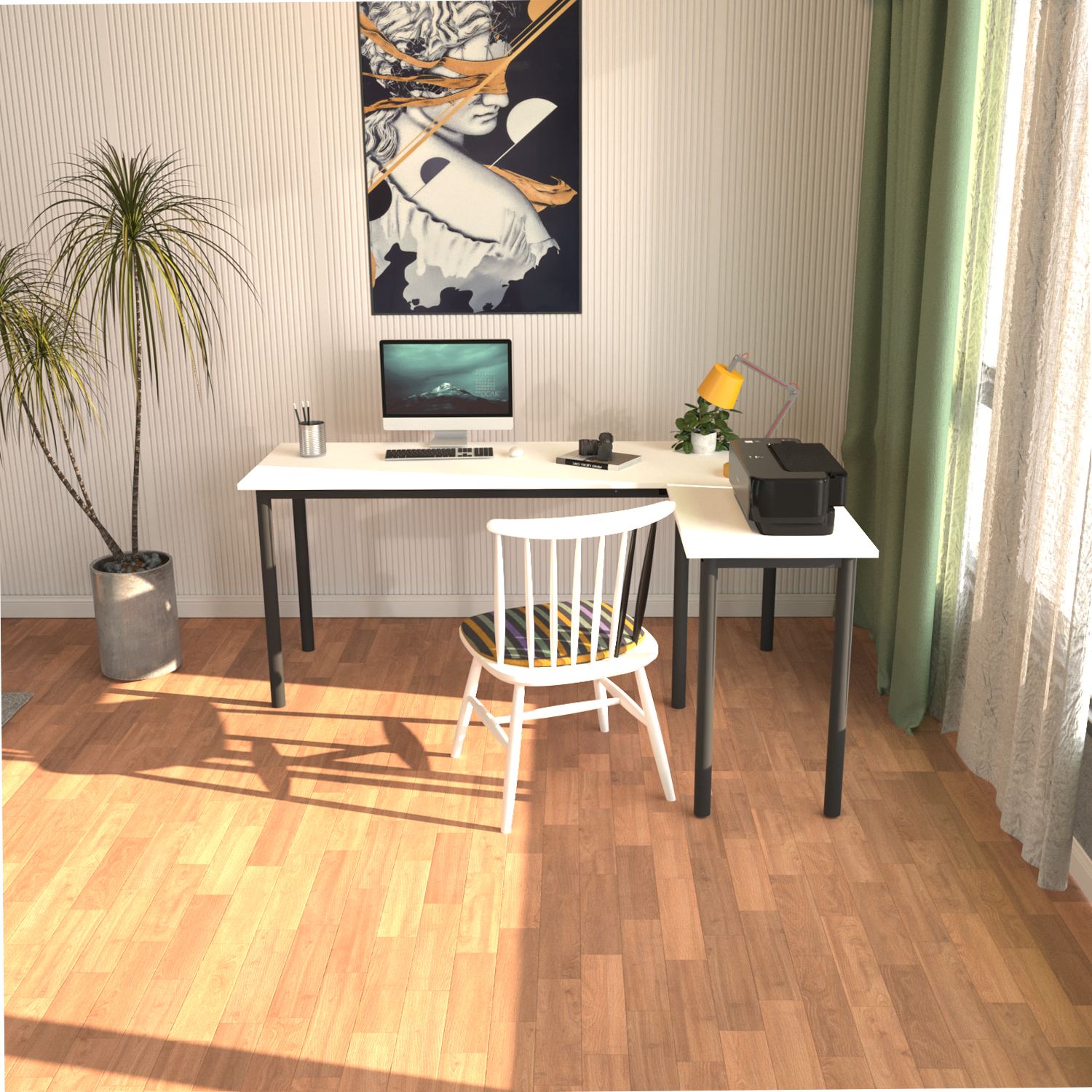 Secretária de Estudo – 150 cm x 120 cm – Preto e Branco – Aglomerado e Metal