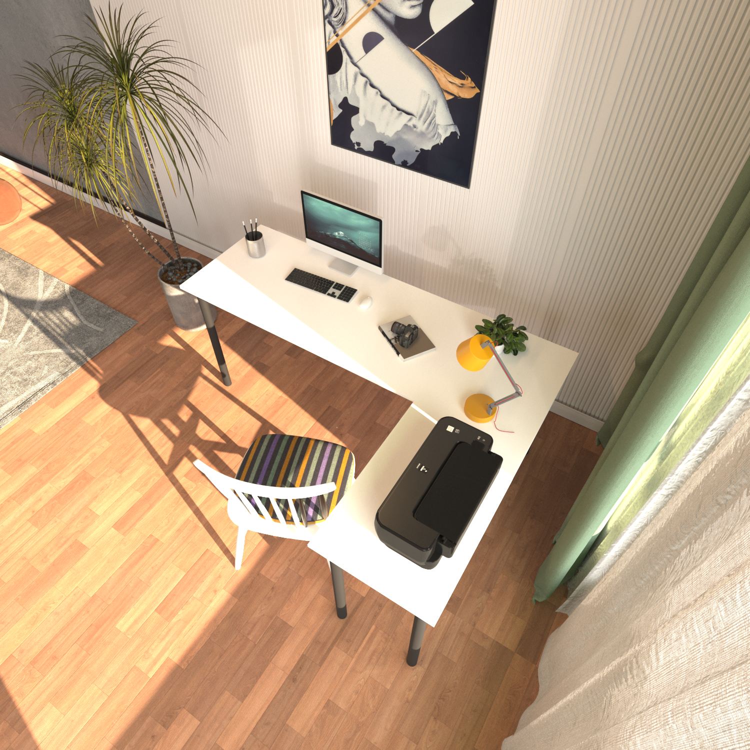 Secretária de Estudo – 150 cm x 120 cm – Preto e Branco – Aglomerado e Metal