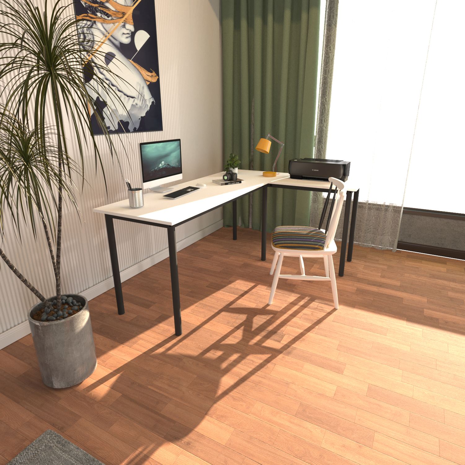 Secretária de Estudo – 150 cm x 120 cm – Preto e Branco – Aglomerado e Metal