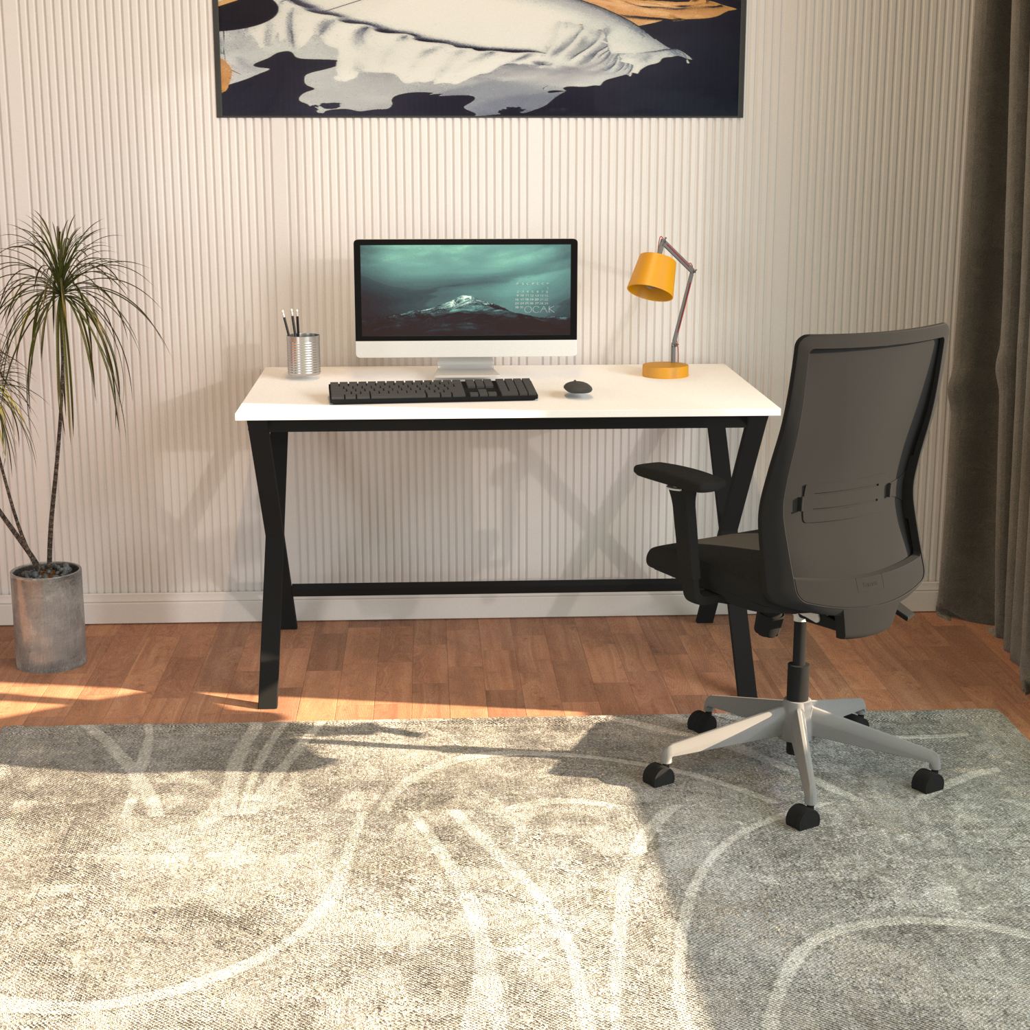 Secretária – 120cm x 77cm x 70cm – Preto e Branco – Aglomerado e Metal