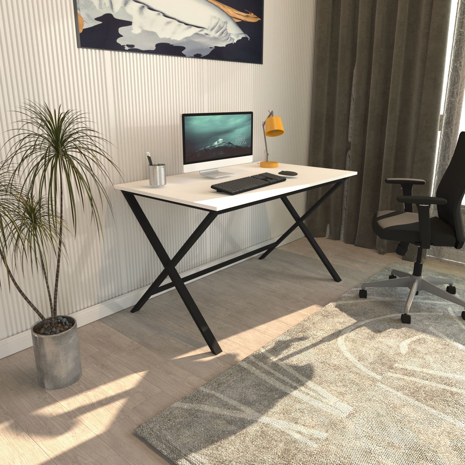Secretária – 120cm x 77cm x 70cm – Preto e Branco – Aglomerado e Metal