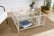 Mesa de Centro – 80 cm x 45 cm x 80 cm – Branco e Transparente – Vidro e Metal