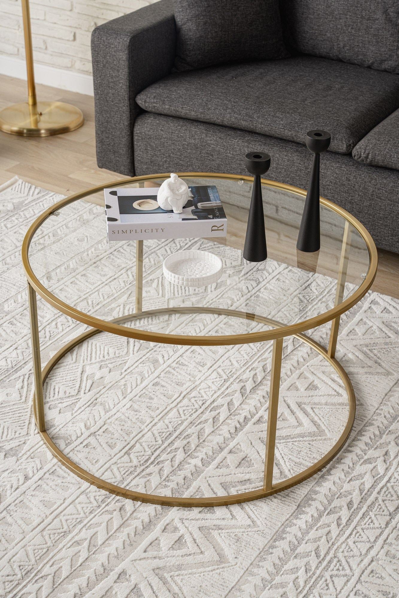 Mesa de Centro – 80 cm – Dourado e Transparente – Vidro e Metal