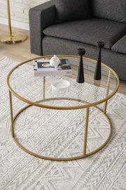 Mesa de Centro – 80 cm – Dourado e Transparente – Vidro e Metal
