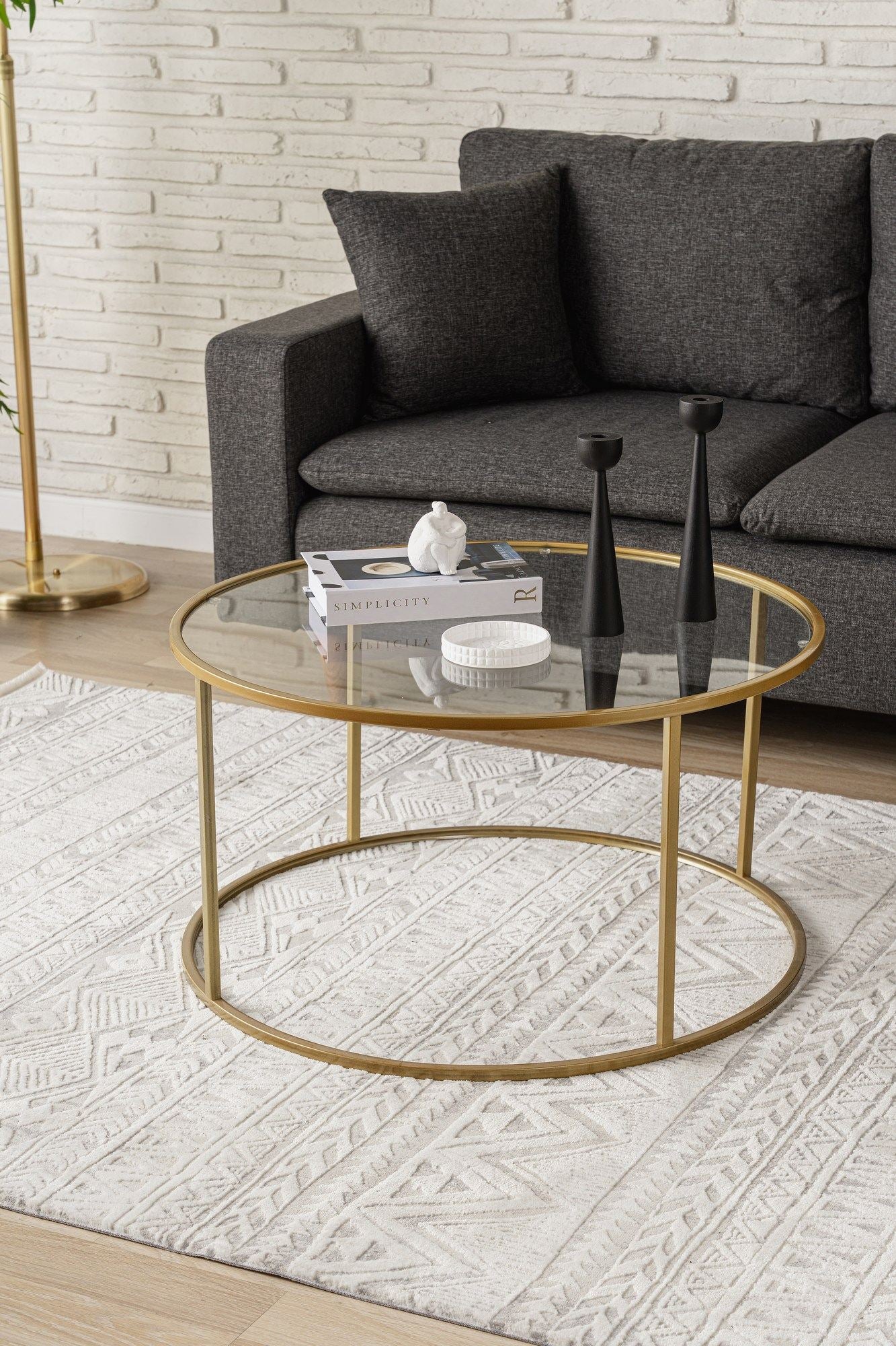 Mesa de Centro – 80 cm – Dourado e Transparente – Vidro e Metal