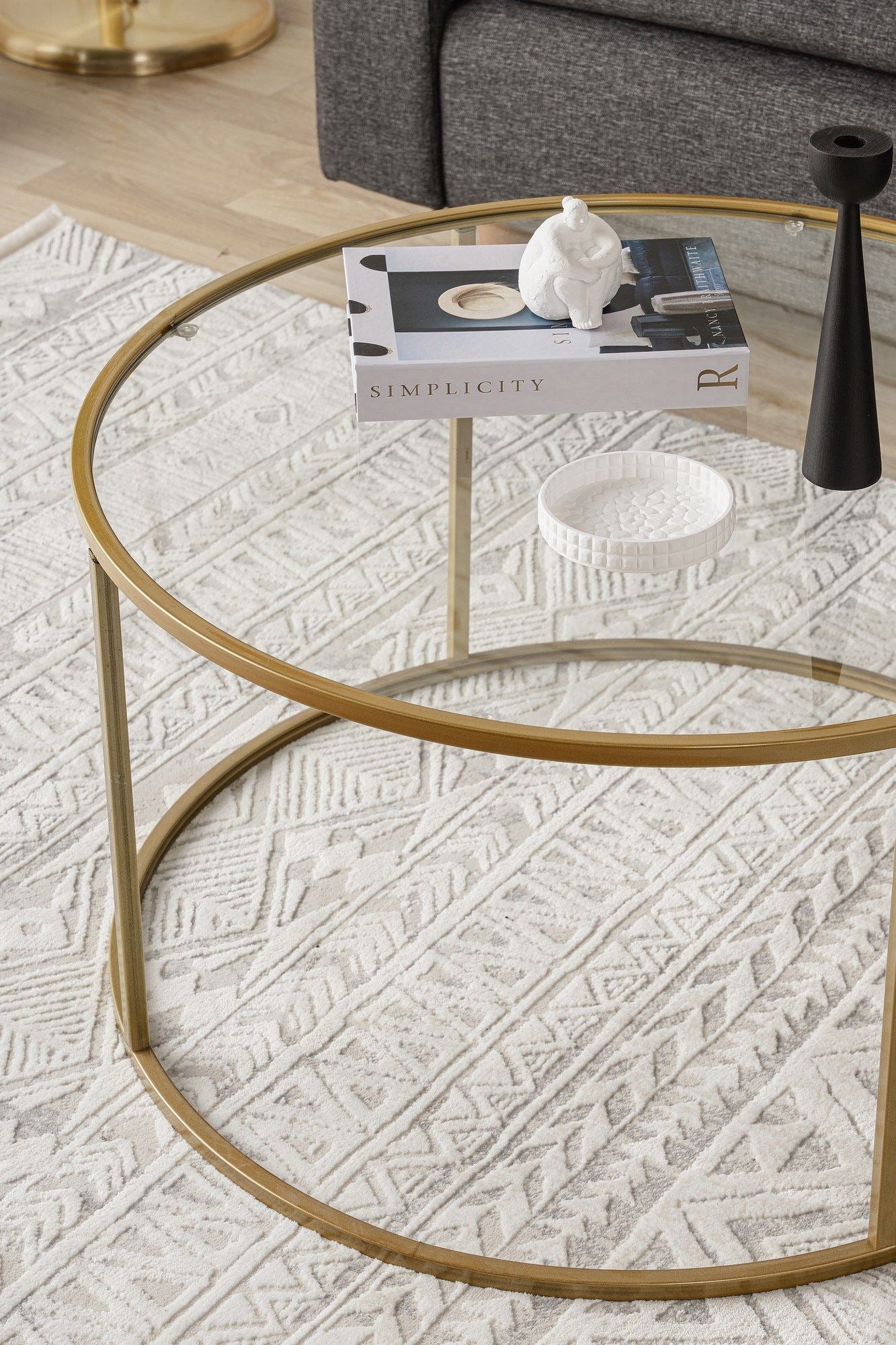 Mesa de Centro – 80 cm – Dourado e Transparente – Vidro e Metal