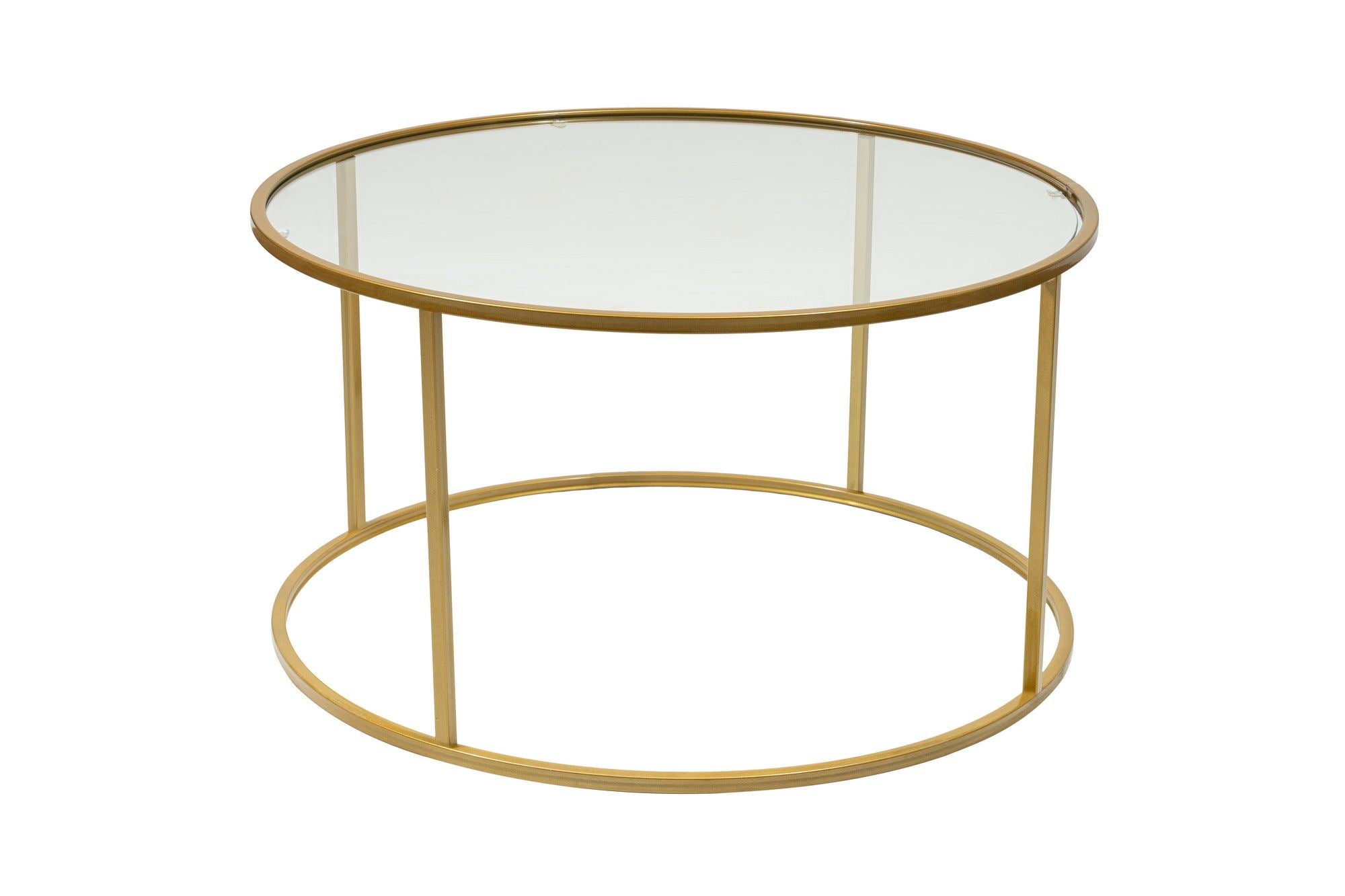 Mesa de Centro – 80 cm – Dourado e Transparente – Vidro e Metal