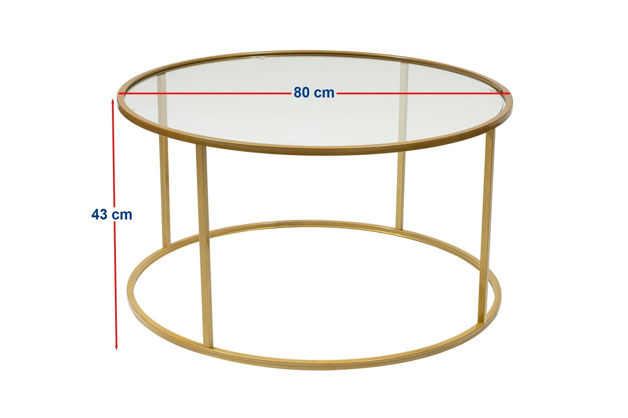 Mesa de Centro – 80 cm – Dourado e Transparente – Vidro e Metal