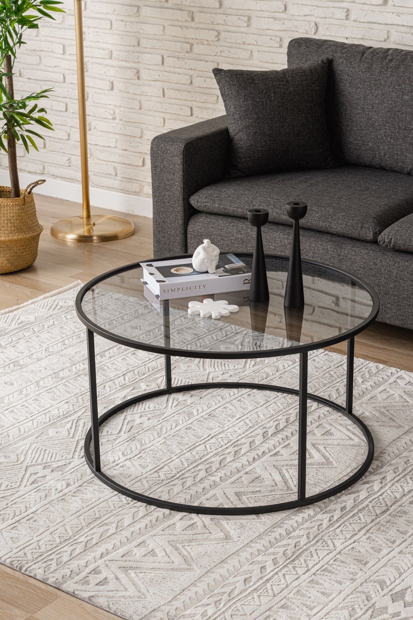 Mesa de Centro – 80cm – Preto e Fumê – Vidro Temperado