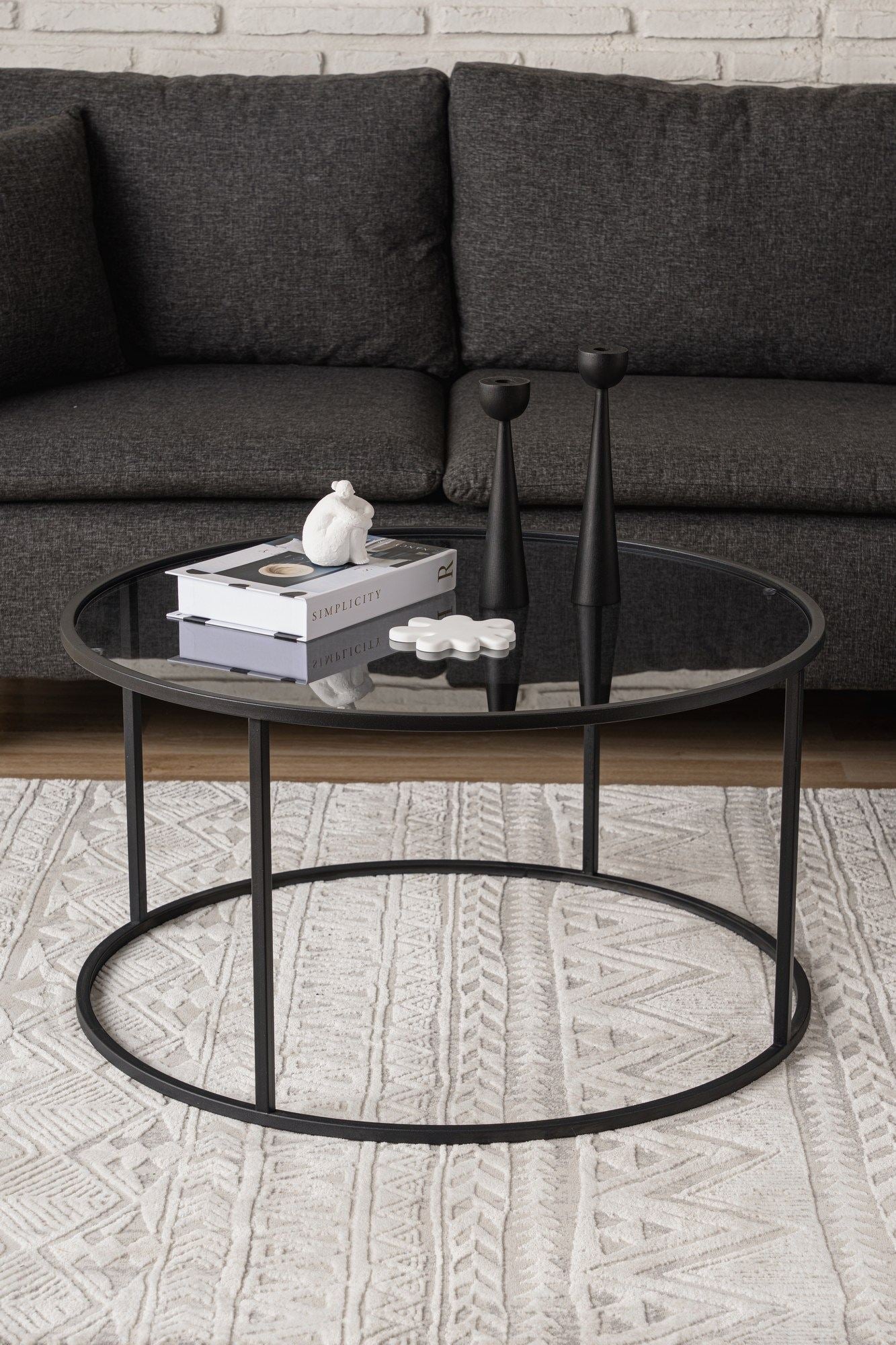 Mesa de Centro – 80cm – Preto e Fumê – Vidro Temperado