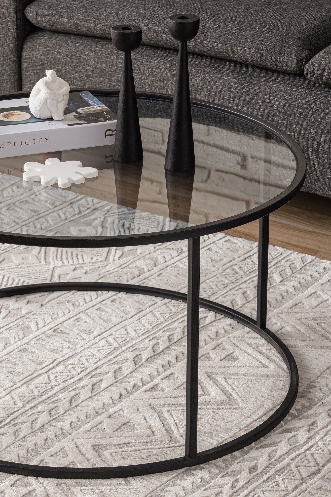 Mesa de Centro – 80cm – Preto e Fumê – Vidro Temperado