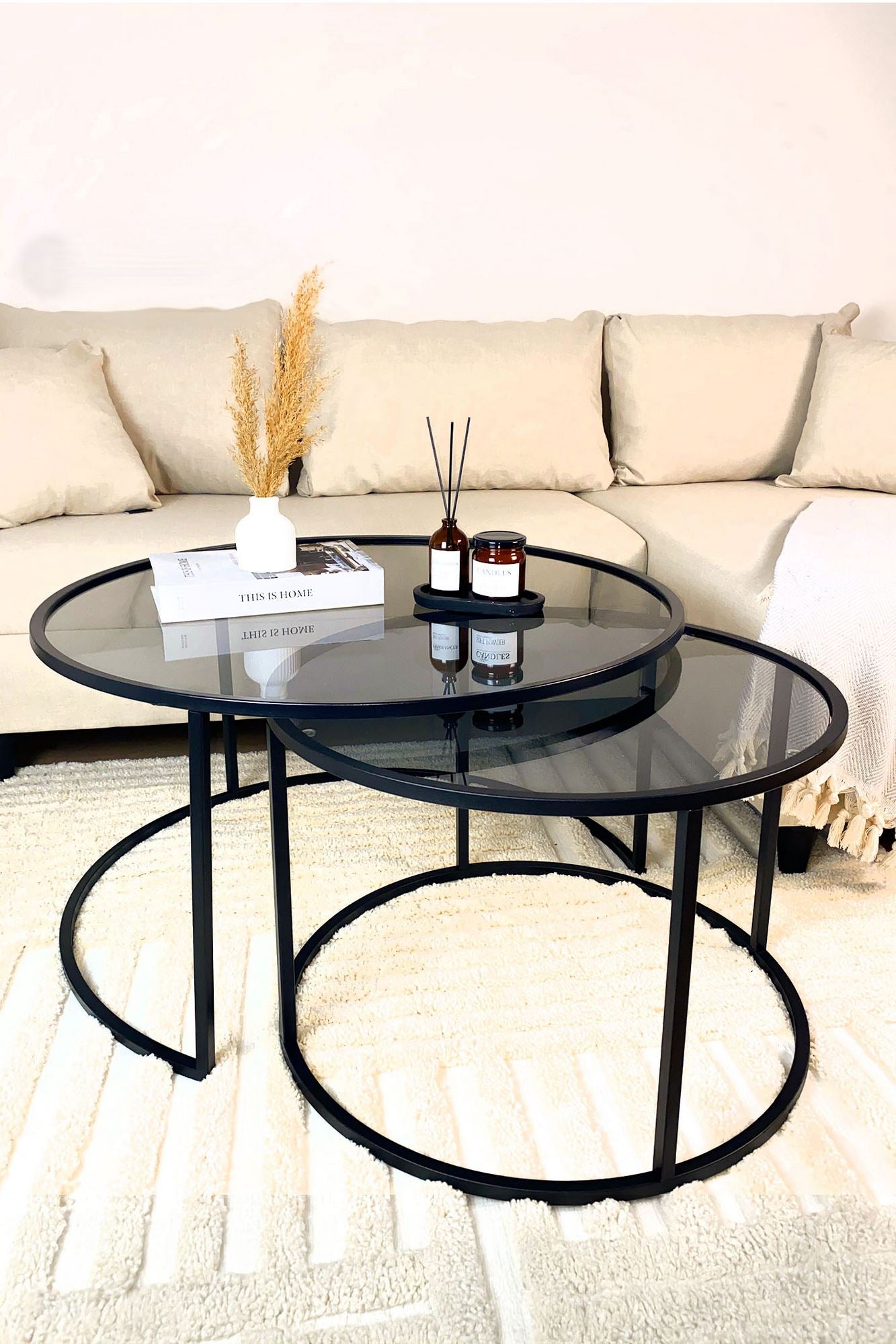 Mesa de Centro – 80 cm – Fumê e Preta – Vidro e Metal