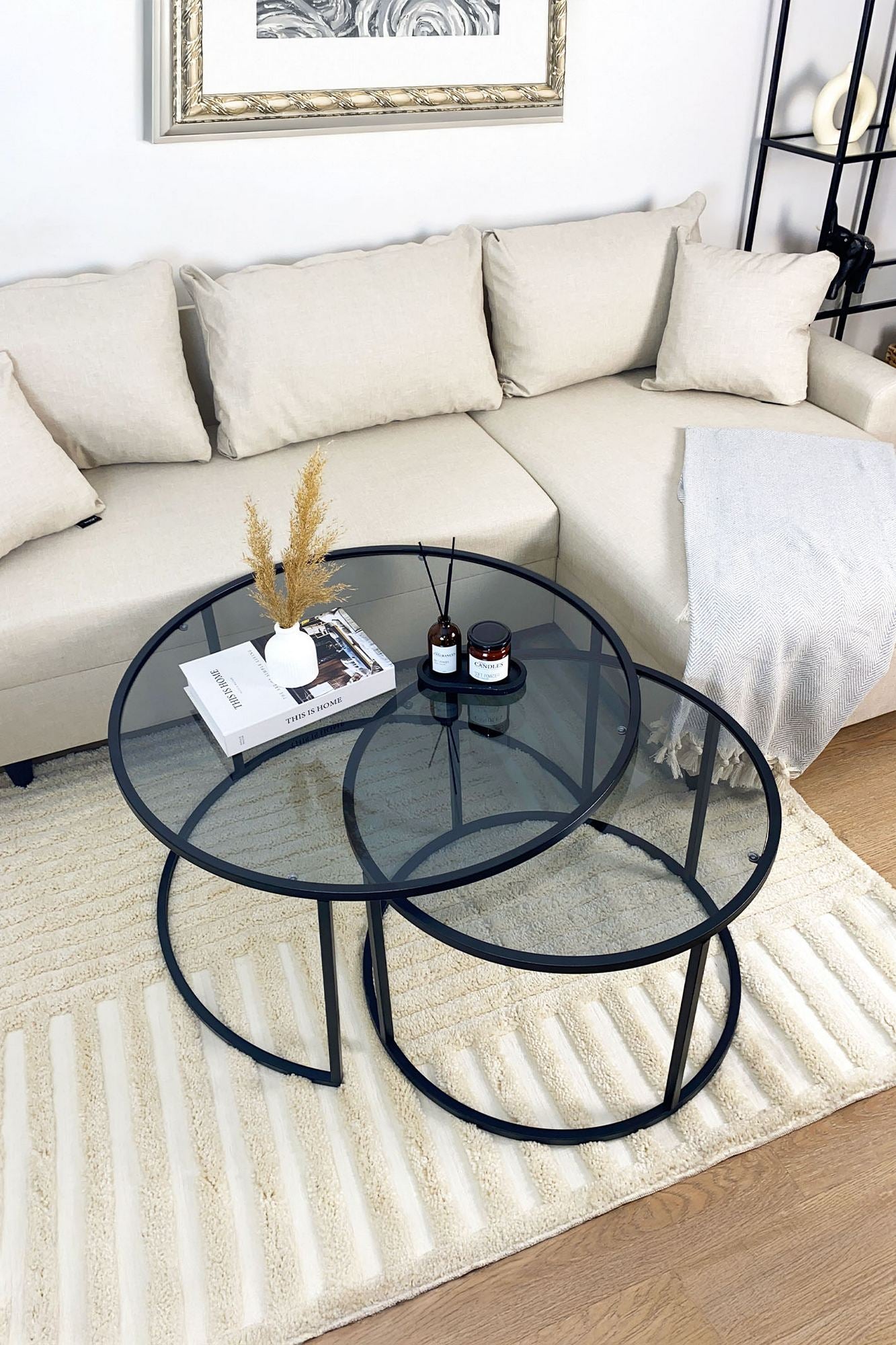 Mesa de Centro – 80 cm – Fumê e Preta – Vidro e Metal