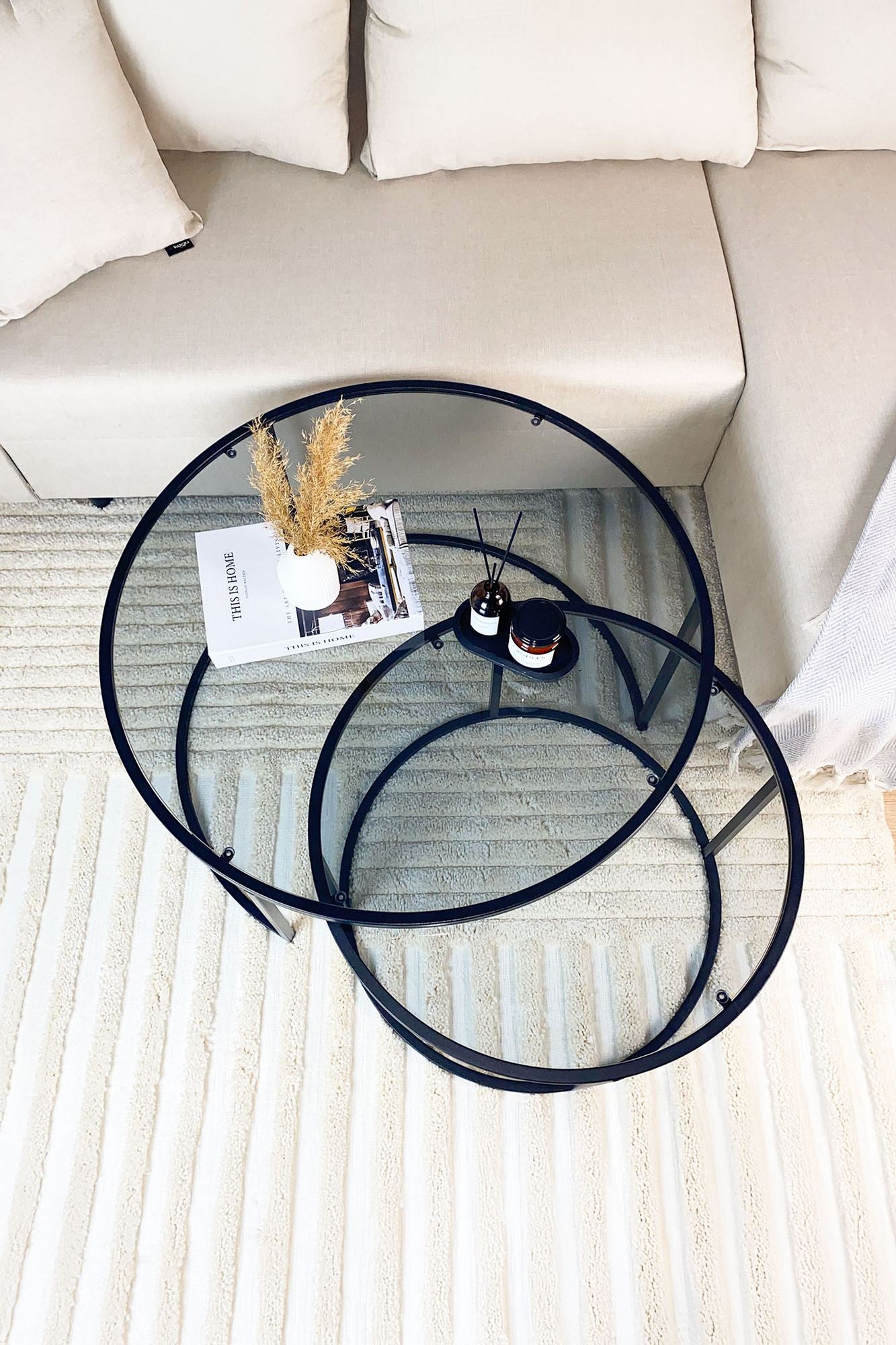 Mesa de Centro – 80 cm – Fumê e Preta – Vidro e Metal