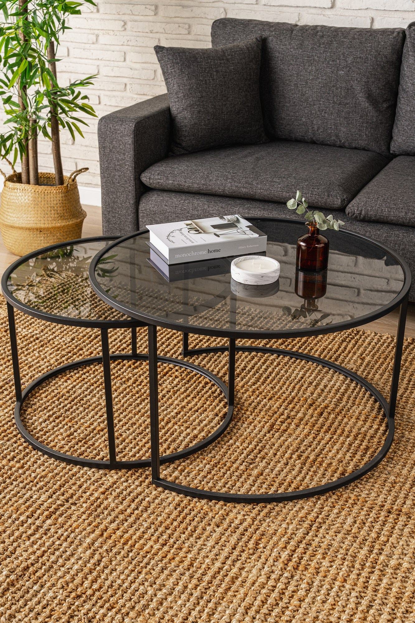 Mesa de Centro – 80 cm – Fumê e Preta – Vidro e Metal