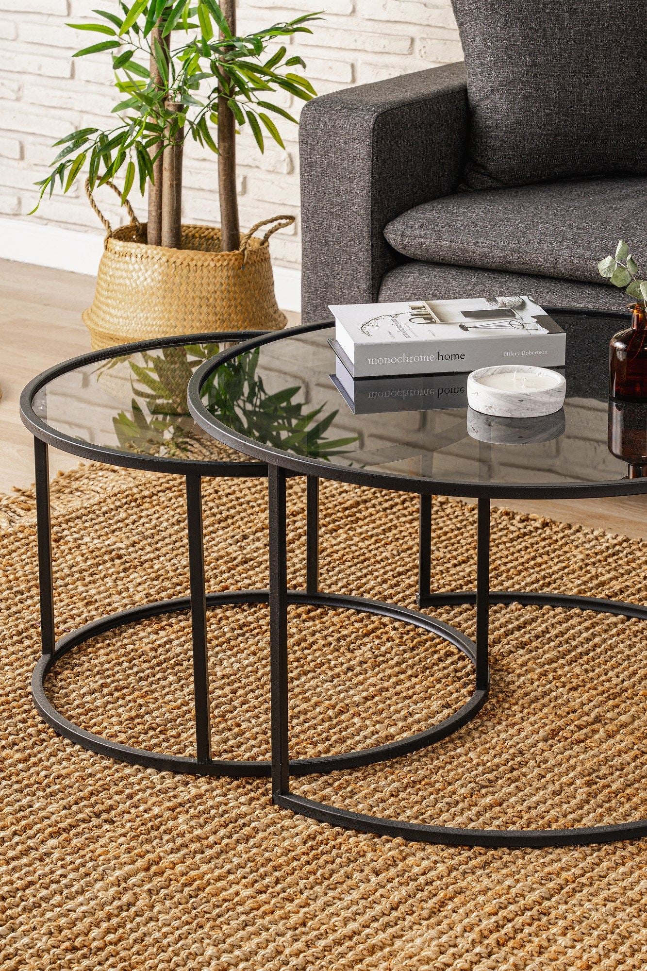 Mesa de Centro – 80 cm – Fumê e Preta – Vidro e Metal