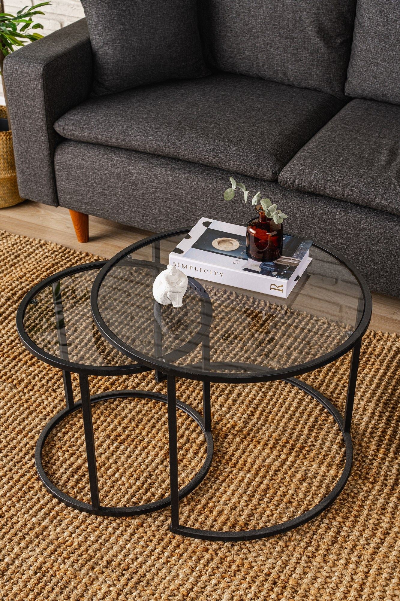 Mesa de Centro – 60 cm – Fumê e Preta – Vidro e Metal