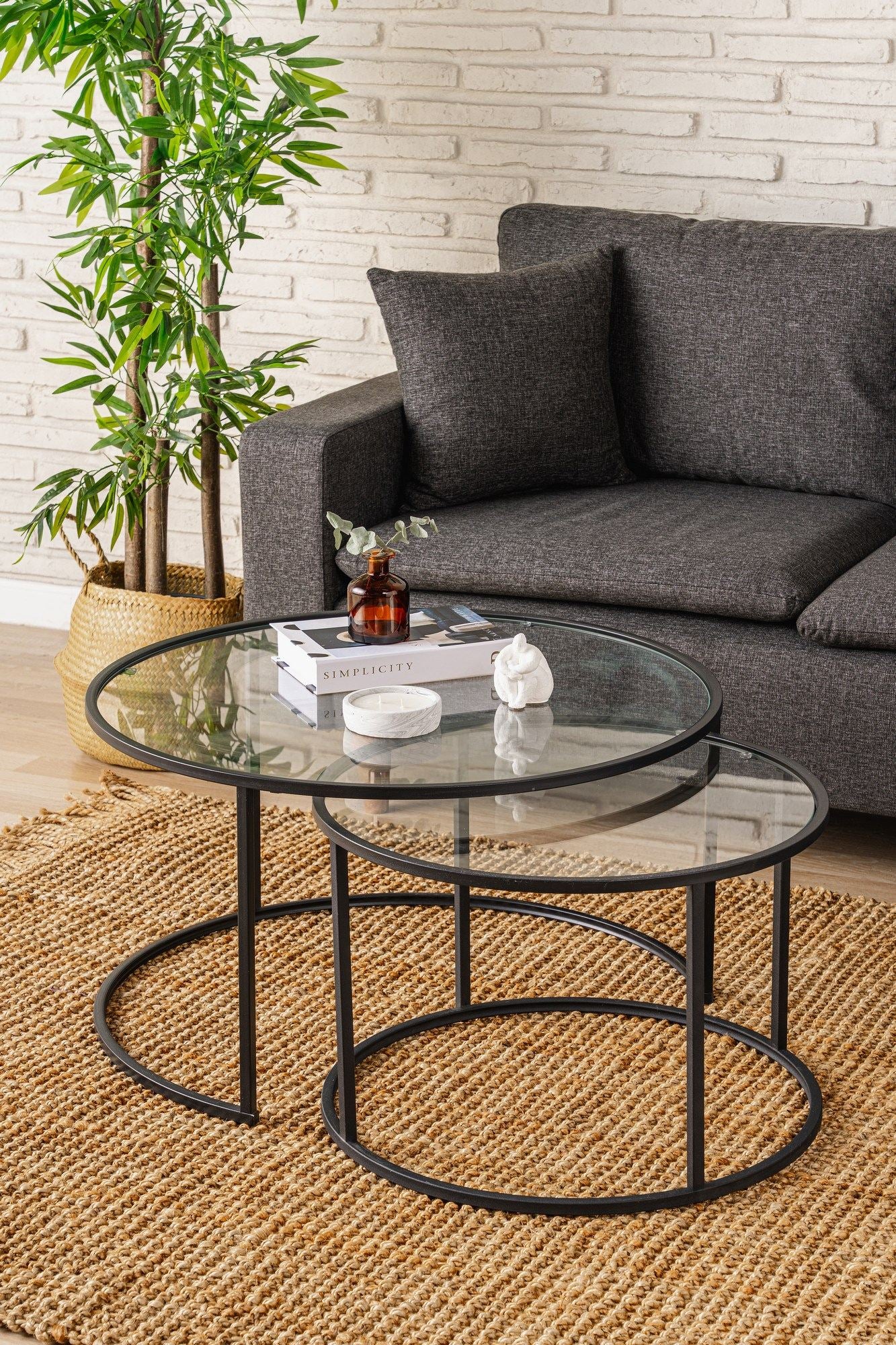 Mesa de Centro – 80 cm – Preto e Transparente – Vidro Temperado