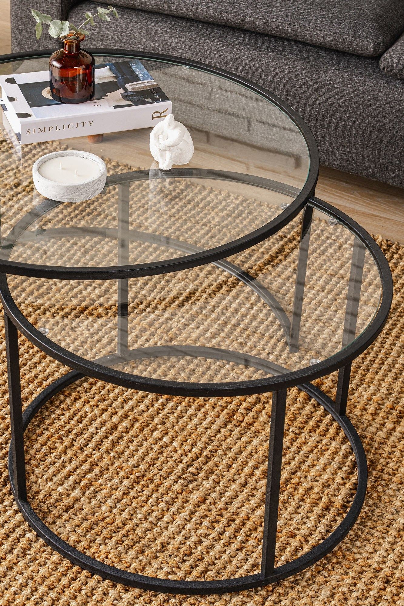 Mesa de Centro – 80 cm – Preto e Transparente – Vidro Temperado