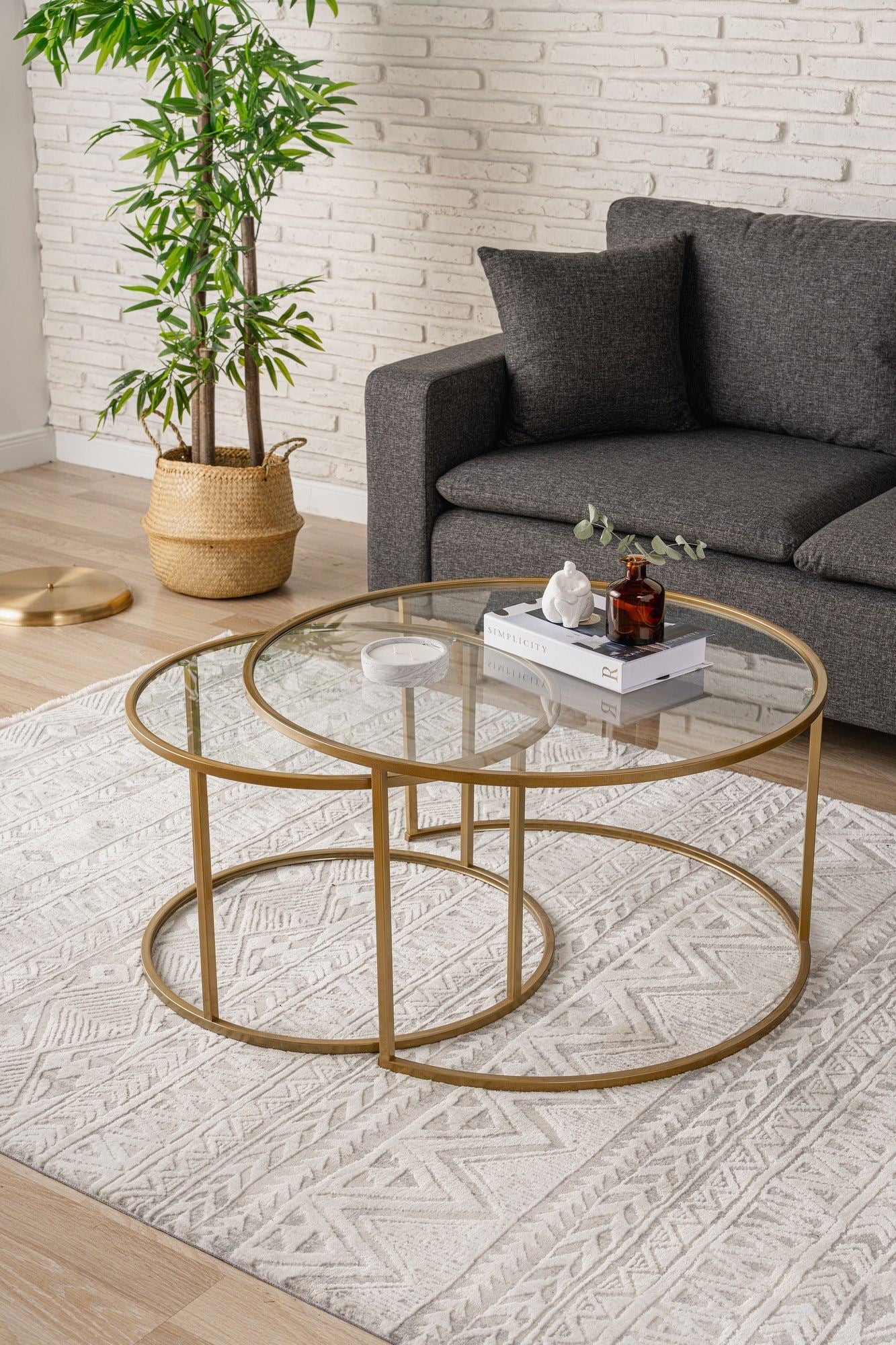 Mesa de Centro – 80cm – Dourado – Vidro e Metal