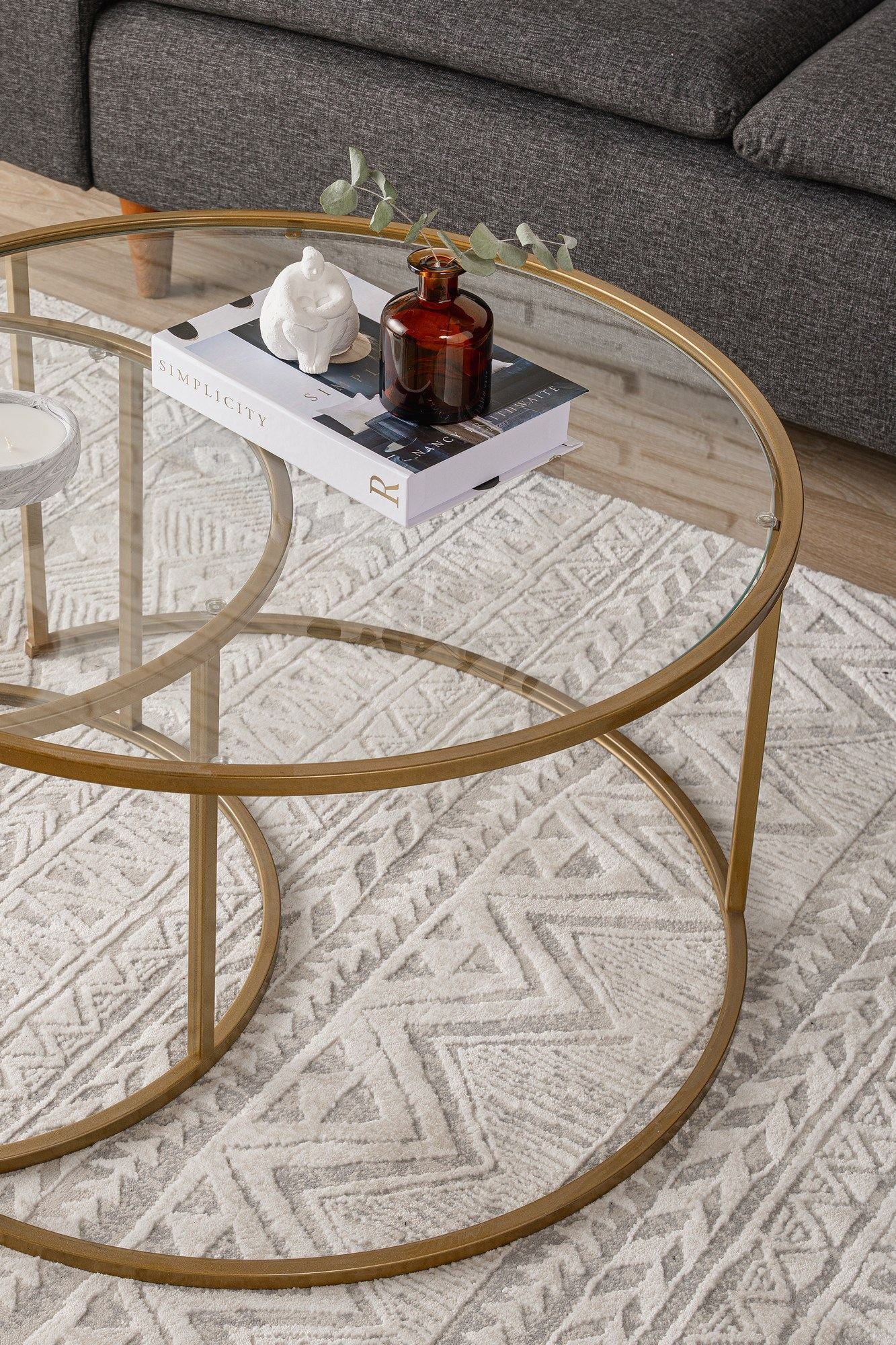 Mesa de Centro – 80cm – Dourado – Vidro e Metal